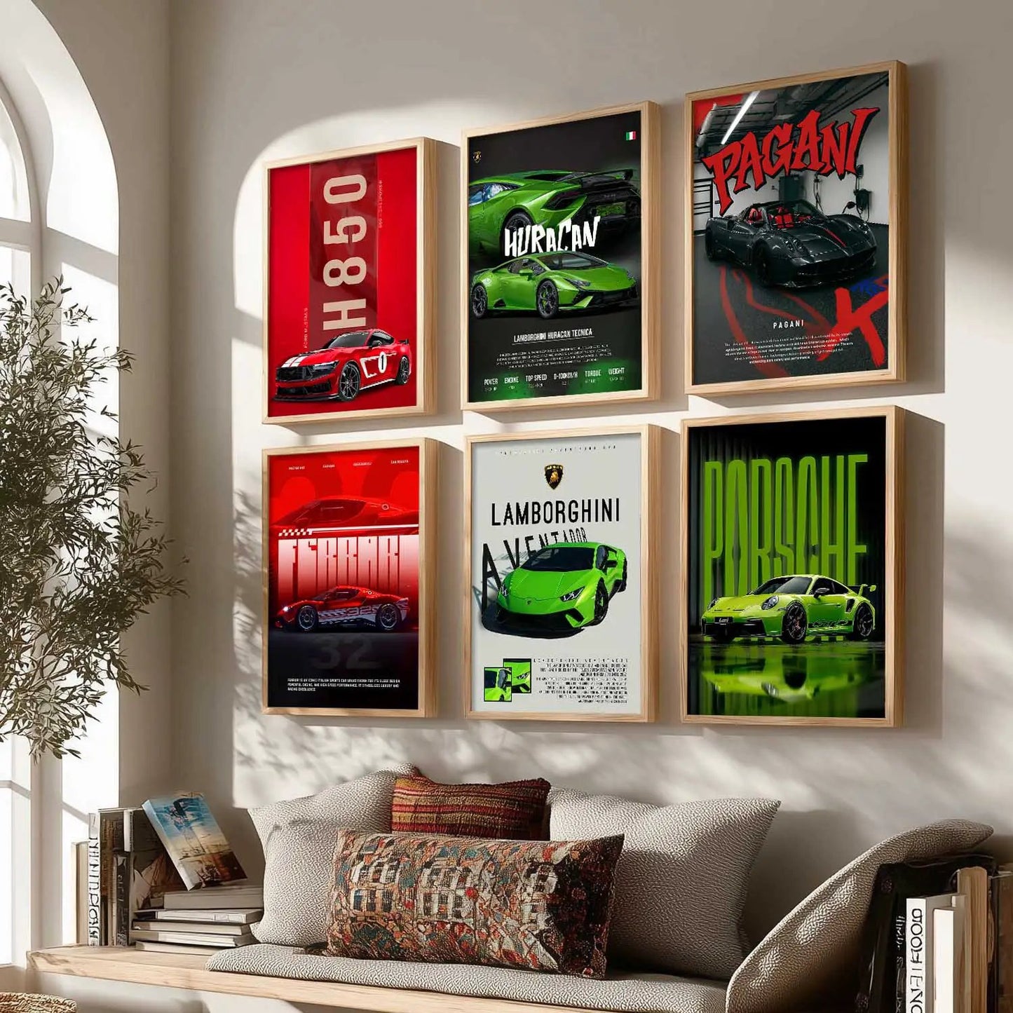 Porsche 911 Lamborghini Aventador Huracan Car Wall Art Paintings with Frame for Living Room Bedroom