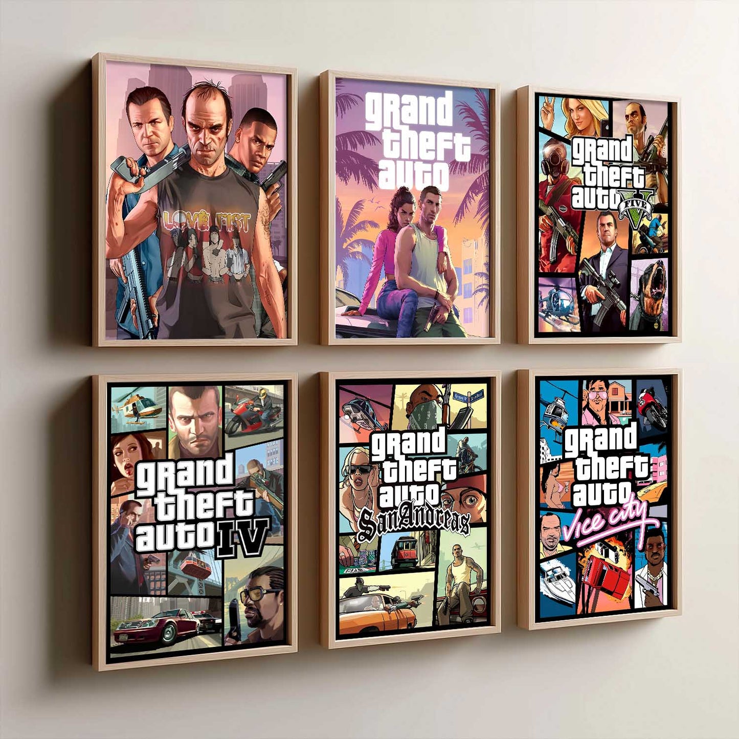 Grand Theif Auto Aesthetic GTA Wall Art Paintings with Frame for Living Room Bedroom