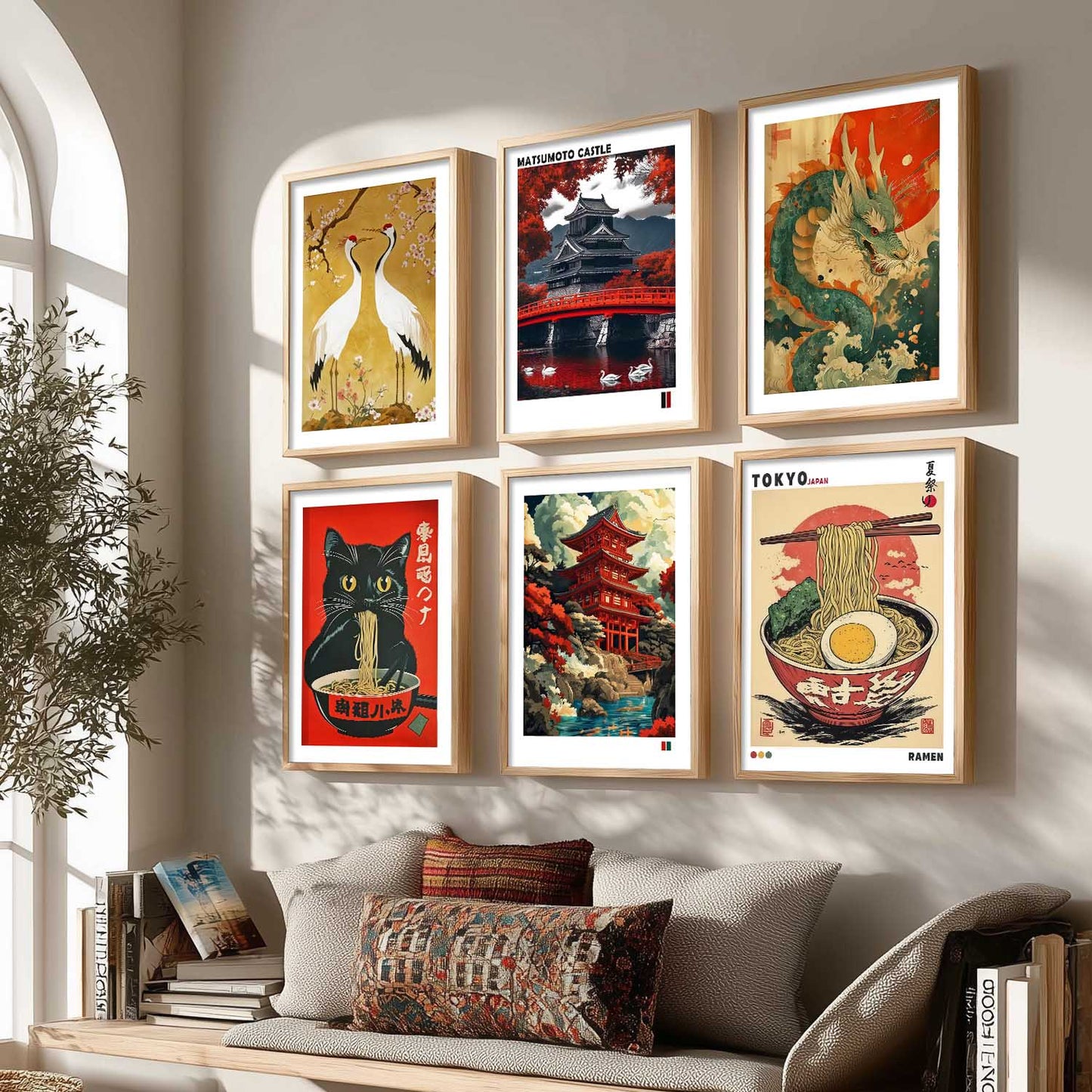 Japanese Aesthetic Wall Art Paintings with Frame for Living Room Bedroom