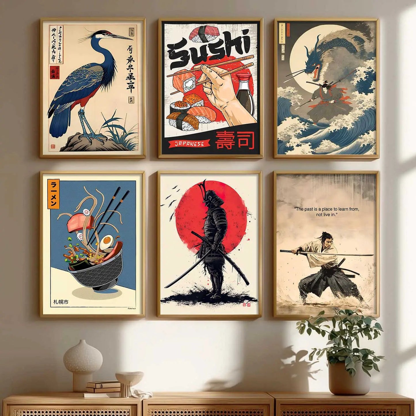 Japanese Aesthetic Wall Art Paintings with Frame for Living Room Bedroom