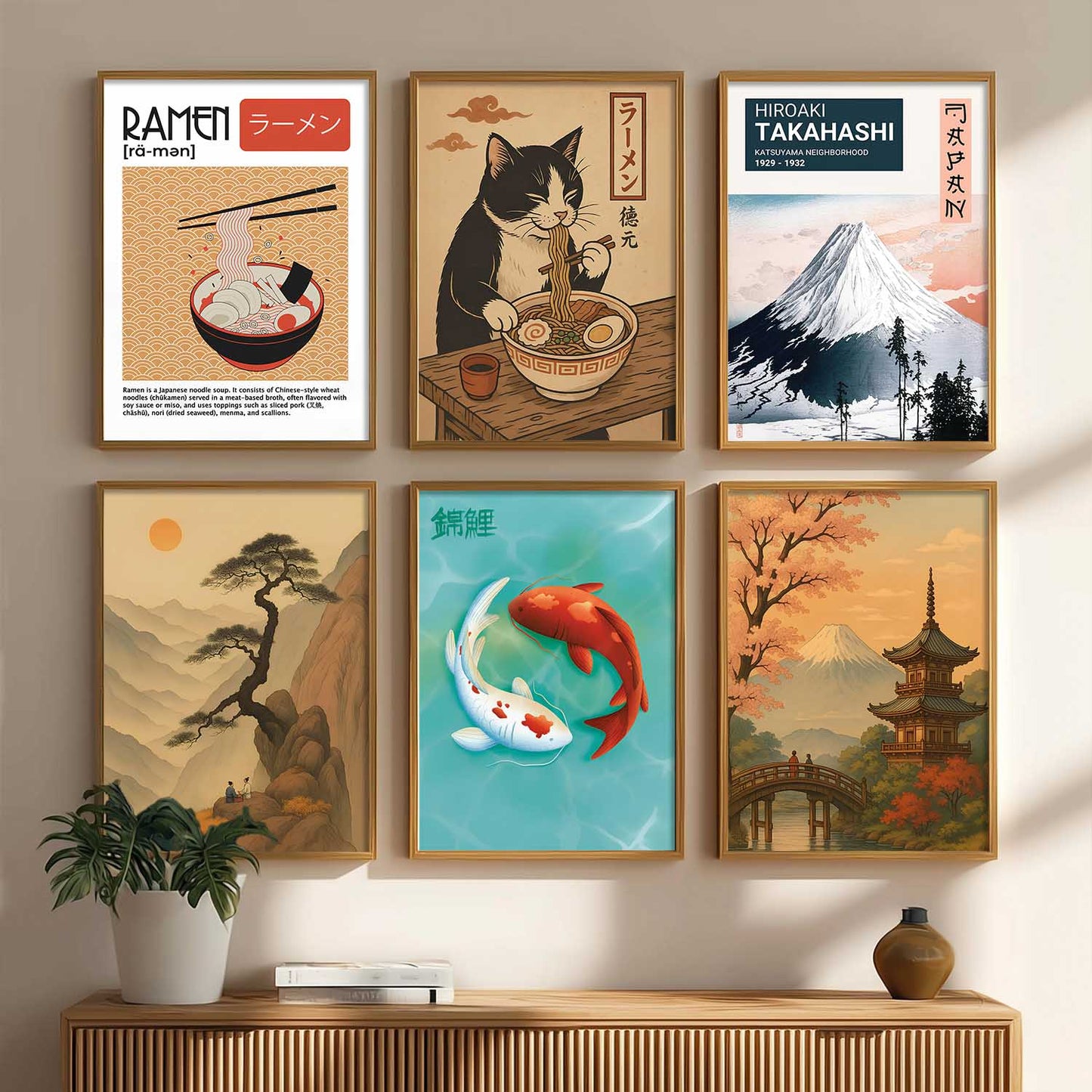 Japanese Aesthetic Wall Art Paintings with Frame for Living Room Bedroom