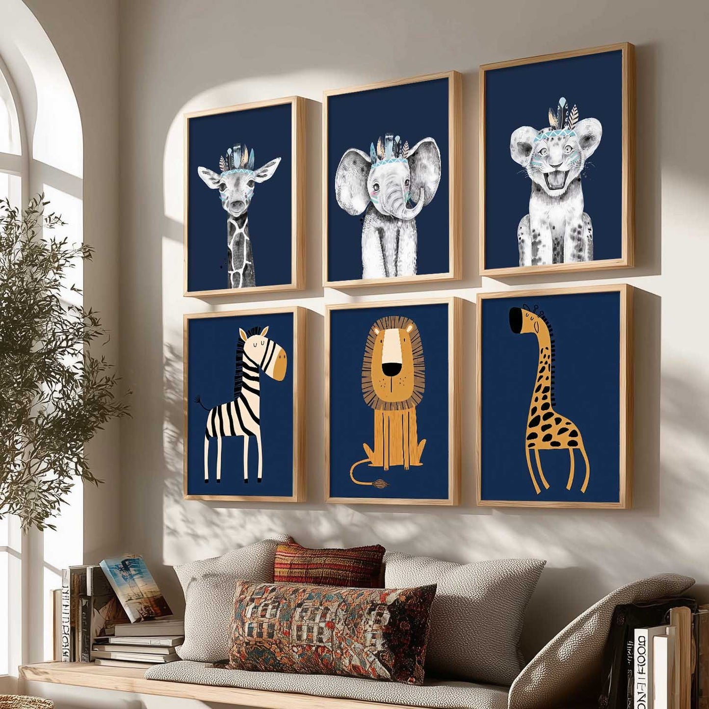 Safari Animals Wall Art Paintings with Frame for Living Room Kids Bedroom