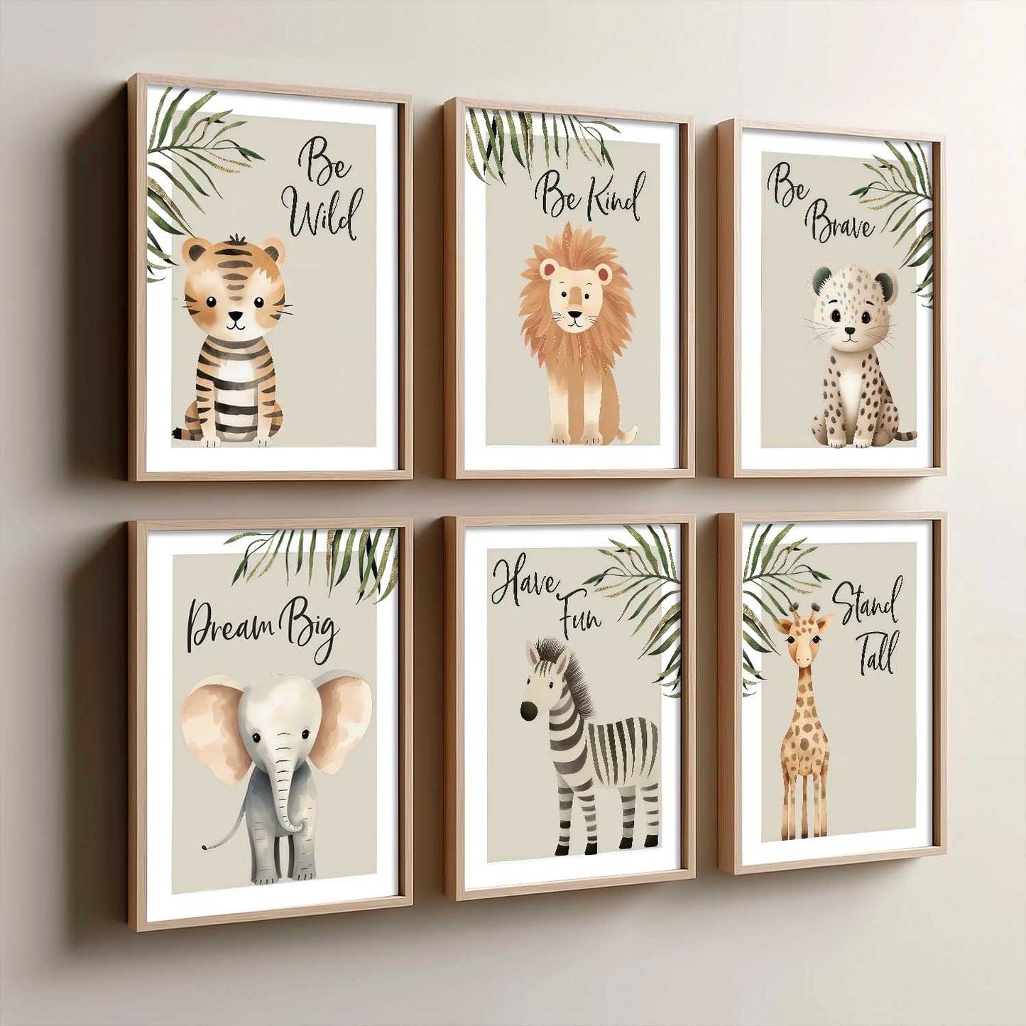 Safari Animals Motivational Wall Art Paintings with Frame for Living Room Kids Bedroom