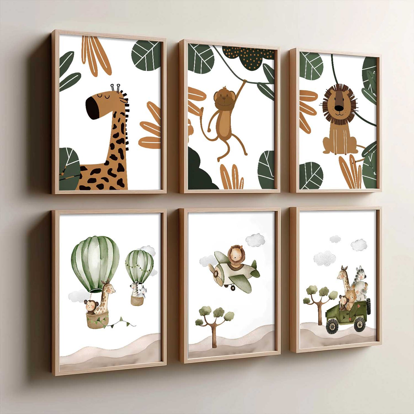 Safari Animals Wall Art Paintings with Frame for Living Room Kids Bedroom