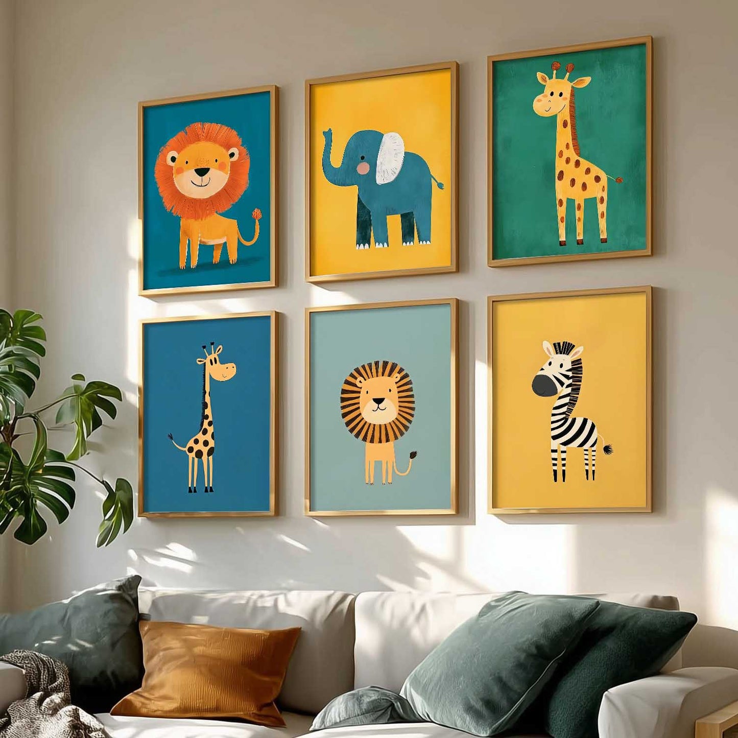 Safari Animals Wall Art Paintings with Frame for Living Room Kids Bedroom
