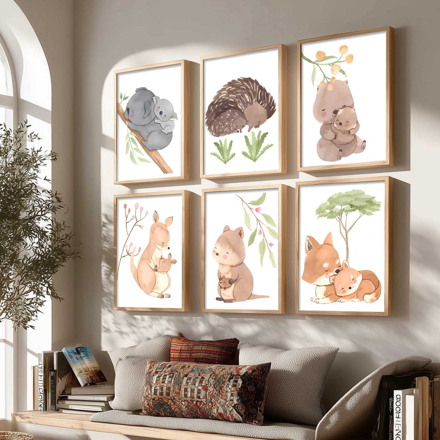 Cartoon Animals Wall Art Paintings with Frame for Living Room Kids Bedroom