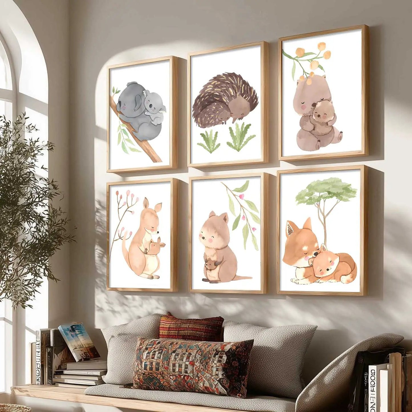 Cartoon Animals Wall Art Paintings with Frame for Living Room Kids Bedroom
