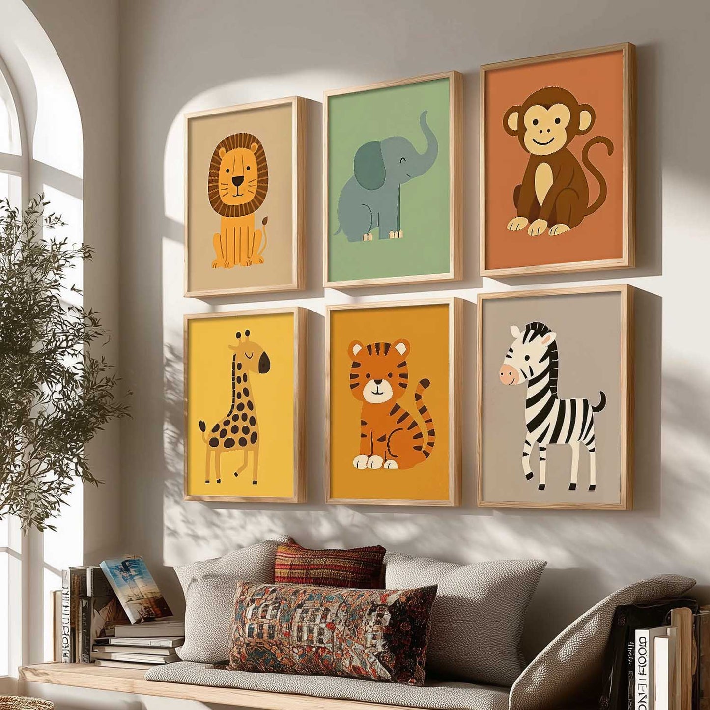 Safari Animals Wall Art Paintings with Frame for Living Room Kids Bedroom