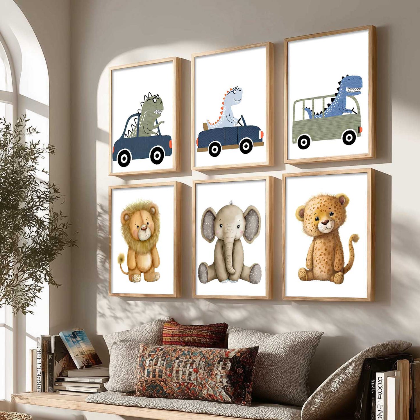 Safari Animals Wall Art Paintings with Frame for Living Room Kids Bedroom
