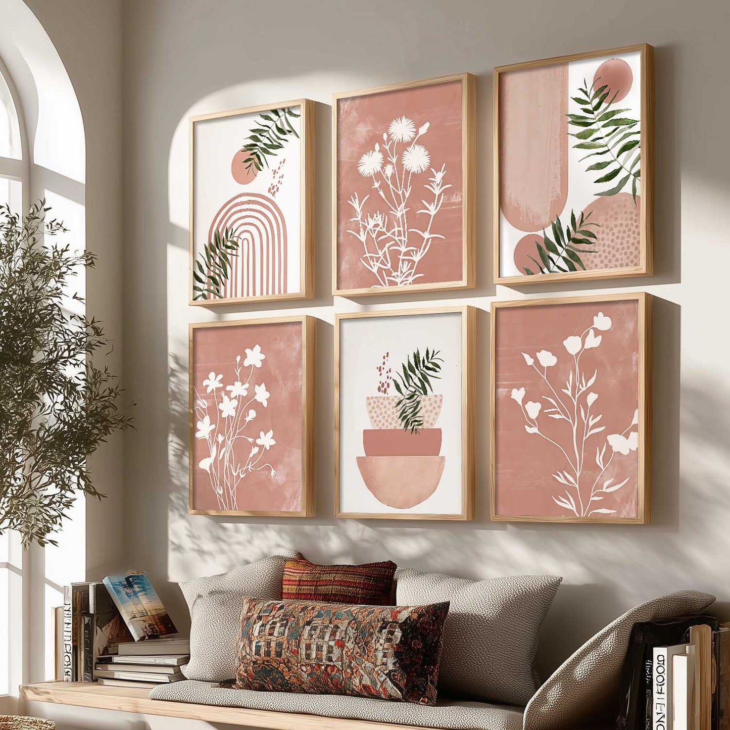Boho Wall Art Paintings with Frame for Living Room Bedroom