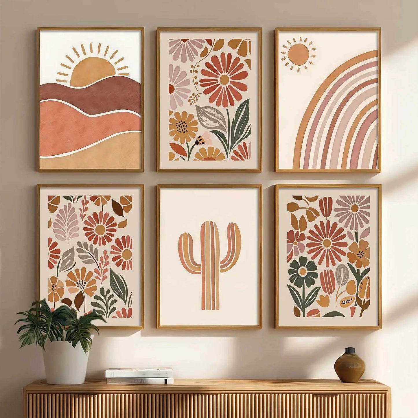 Boho Framed Wall Art Prints | Set of 6 | Home Decor