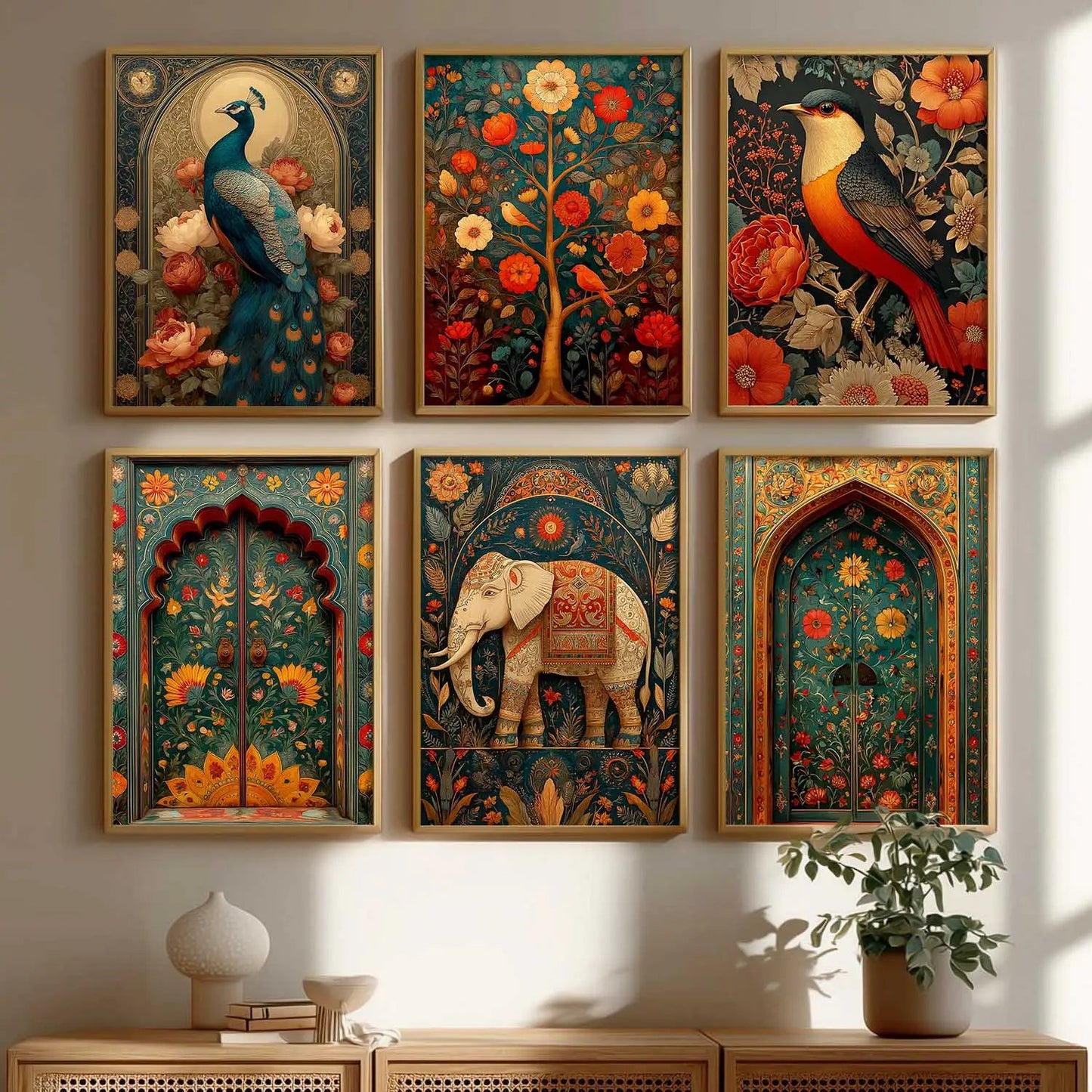 Traditional Madhubani Wall Art Paintings with Frame for Living Room Bedroom