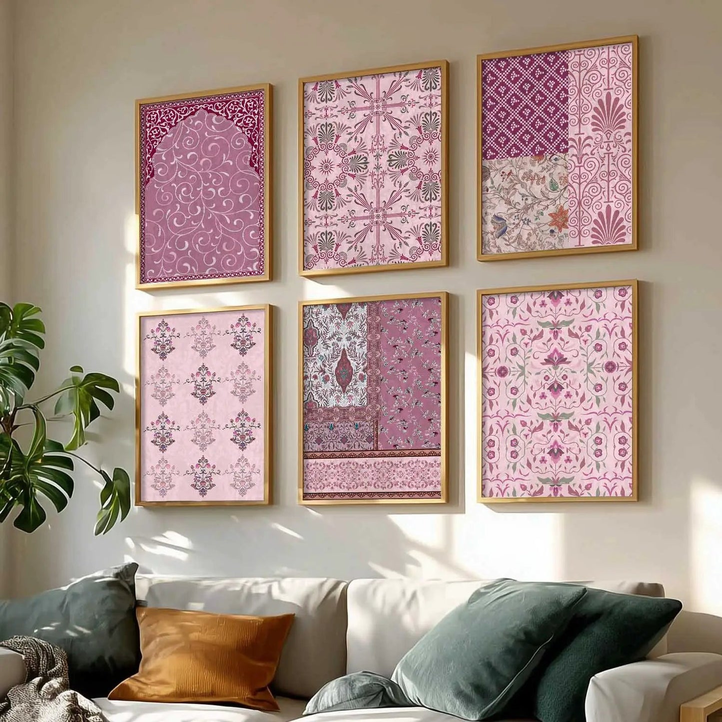 Traditional Indian Pattern Art Framed Posters for Home Living Room Bedroom and Office Wall Decor Set of 6