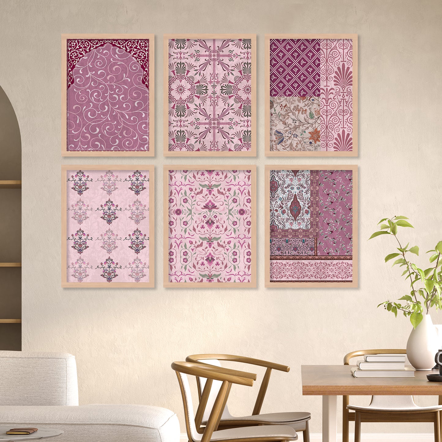 Traditional Indian Pattern Art Framed Posters for Home Living Room Bedroom and Office Wall Decor Set of 6