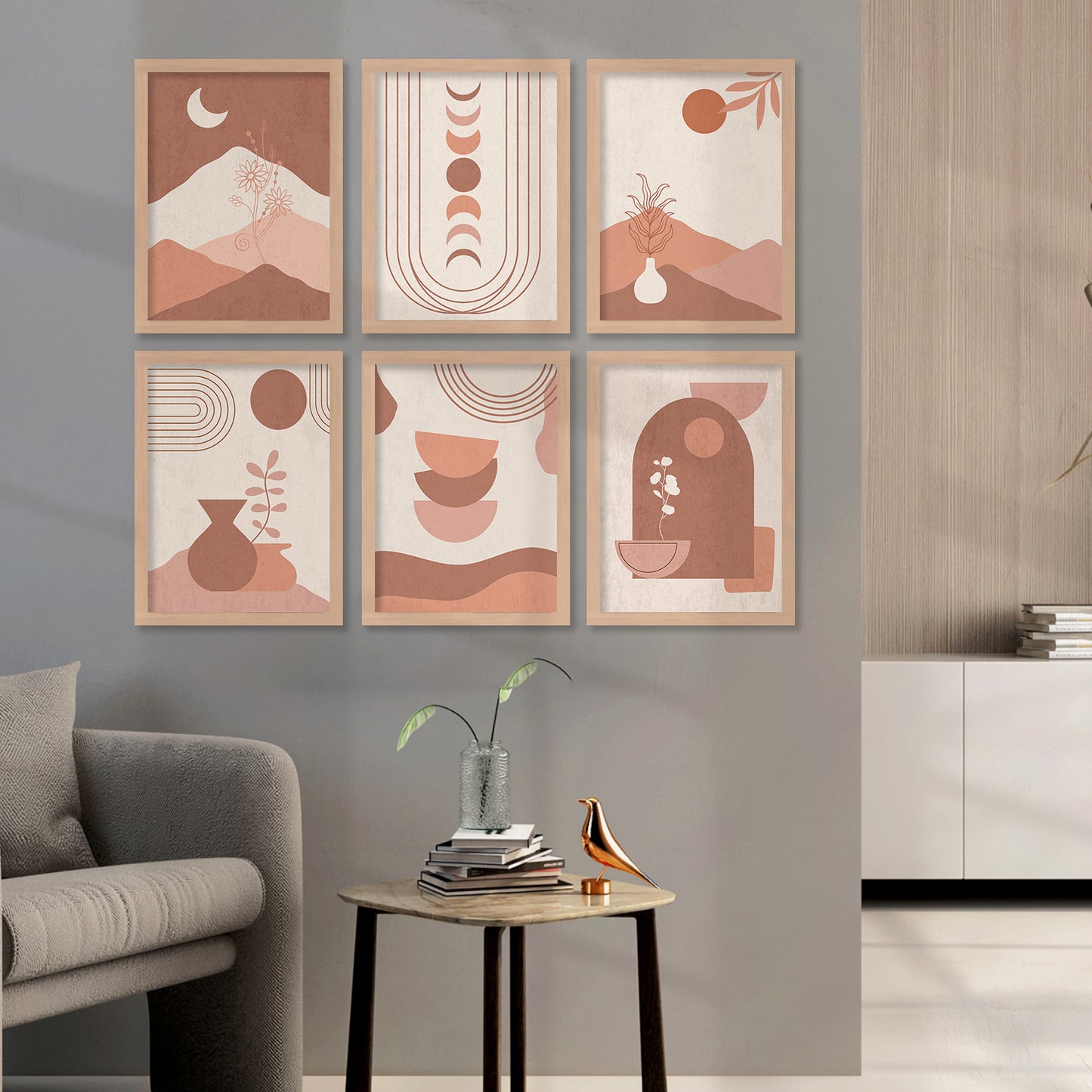 Minimal Boho Art Framed Posters for Home Living Room Bedroom and Office Wall Decor Set of 6