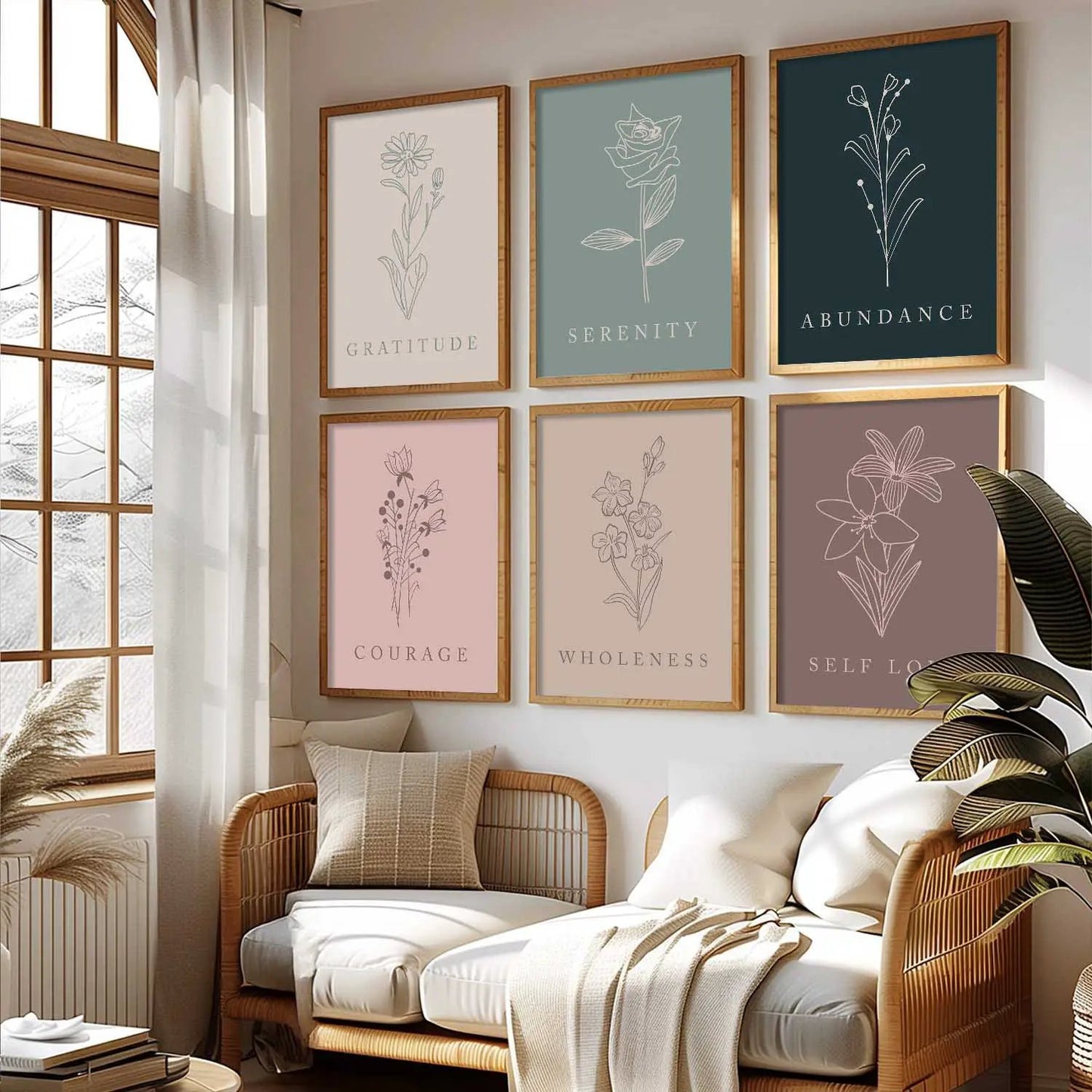 Minimal Boho Art Framed Posters for Home Living Room Bedroom and Office Wall Decor Set of 6