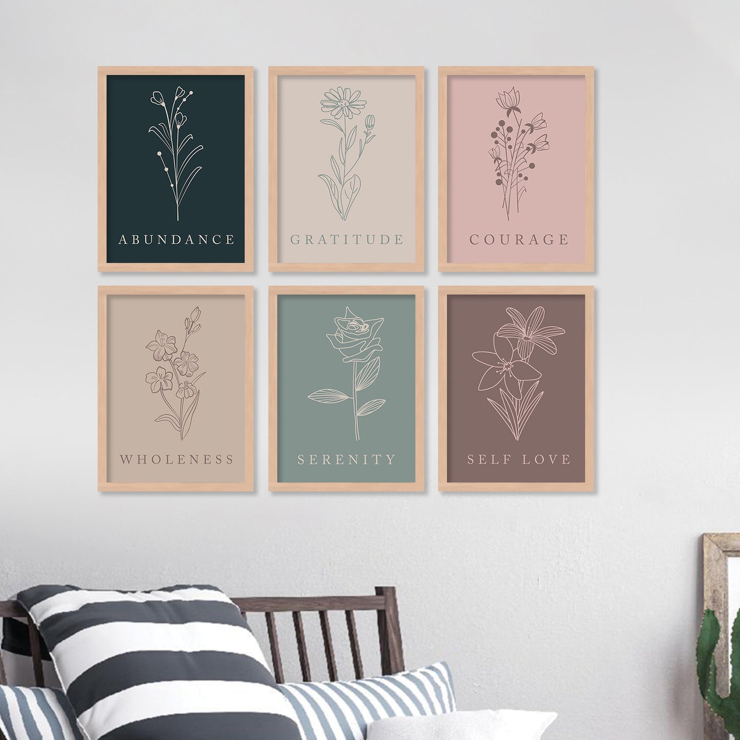 Minimal Boho Art Framed Posters for Home Living Room Bedroom and Office Wall Decor Set of 6
