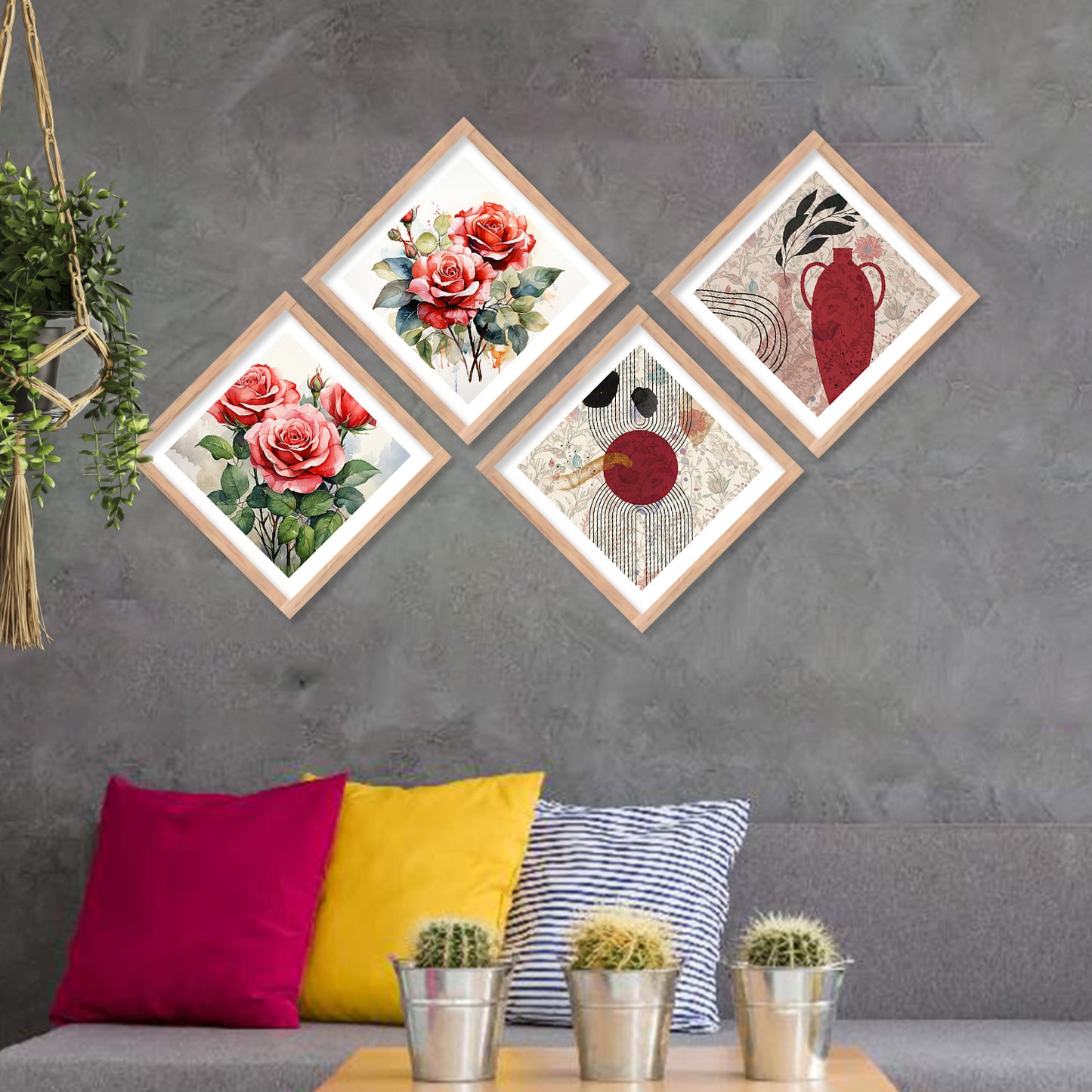 Modern Art Framed Print Combo for Home Living Room Office Wall Decor