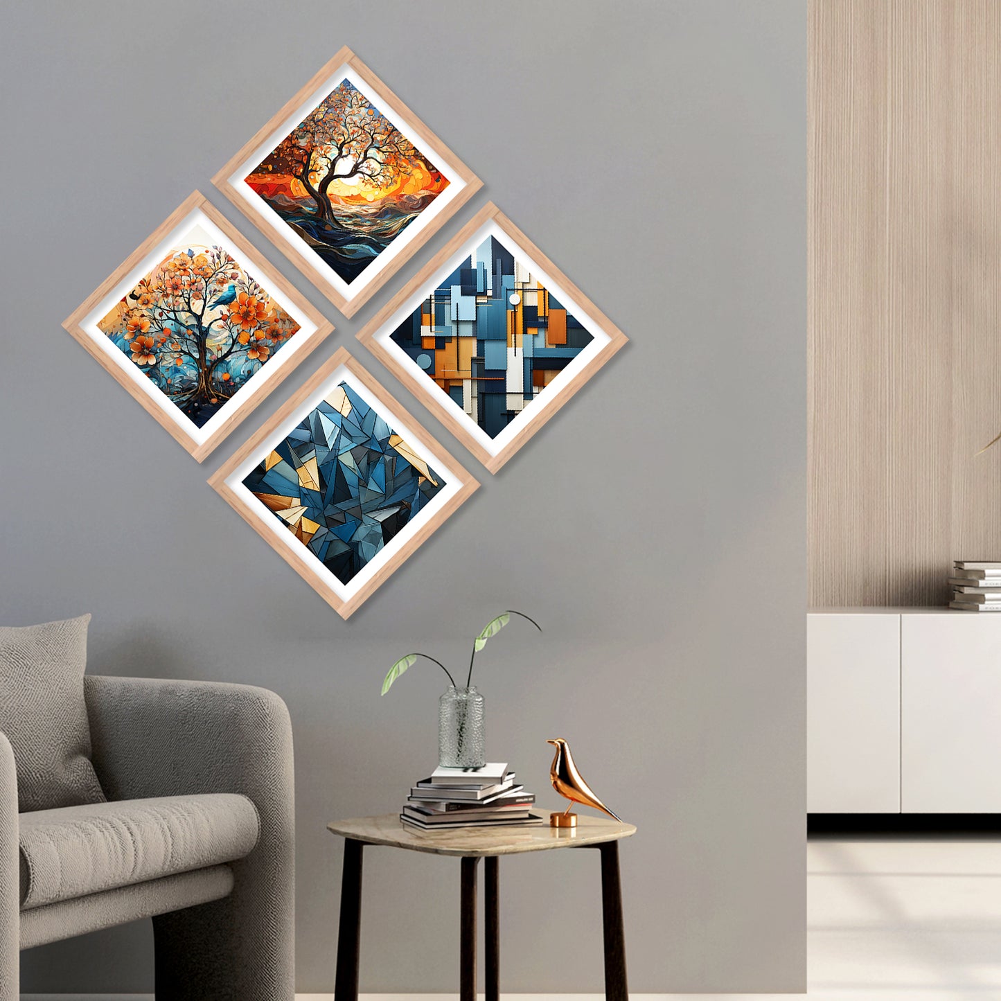 Modern Art Framed Print Combo for Home Living Room Office Wall Decor
