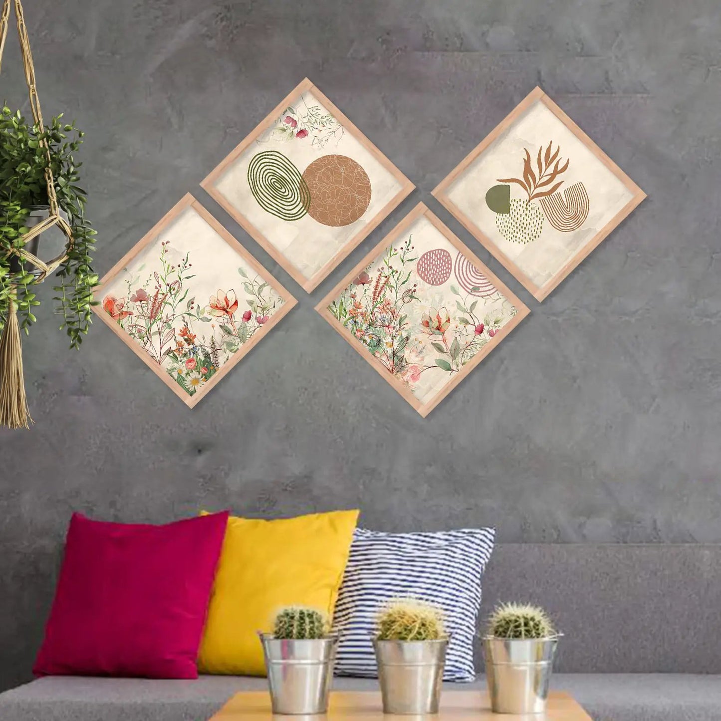 Nature Inspired Modern Art Framed Print Combo for Home Living Room Office Wall Decor