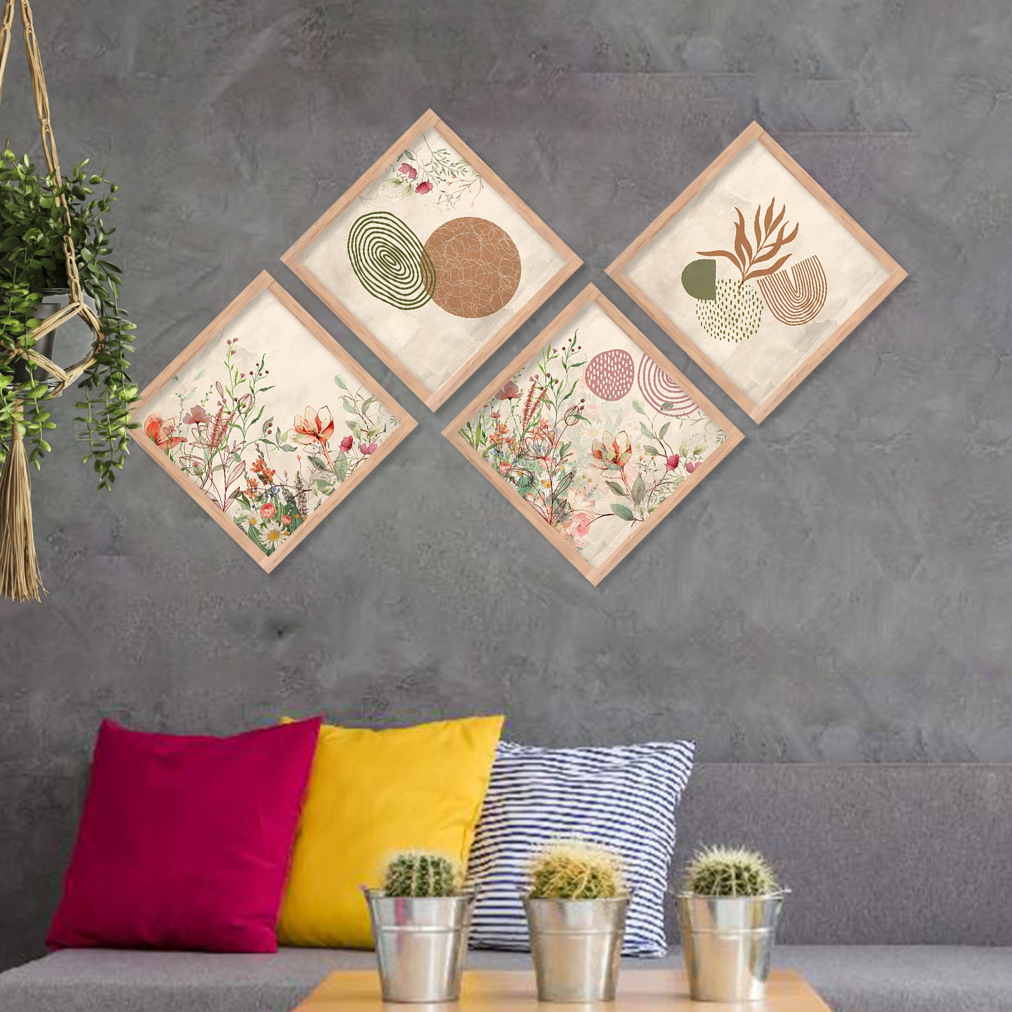 Nature Inspired Modern Art Framed Print Combo for Home Living Room Office Wall Decor