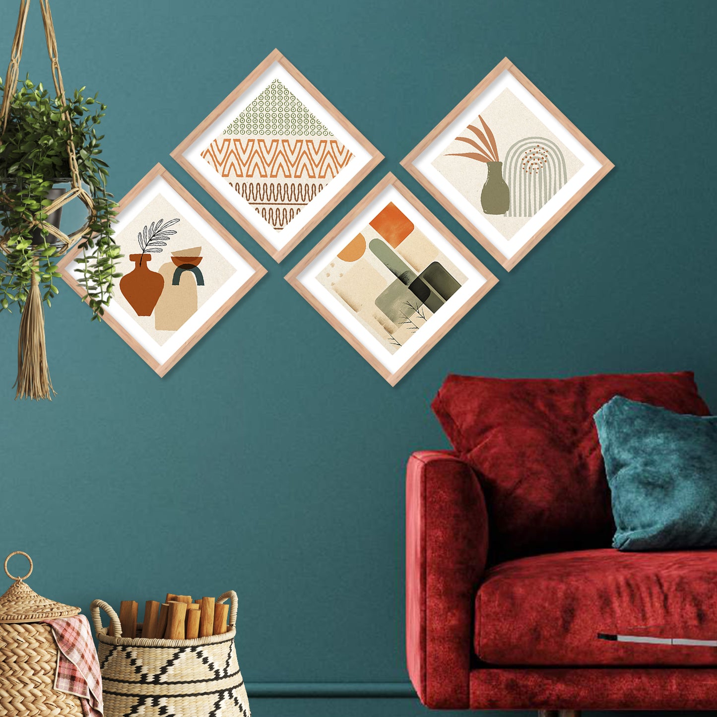 Nature Inspired Modern Art Framed Print Combo for Home Living Room Office Wall Decor