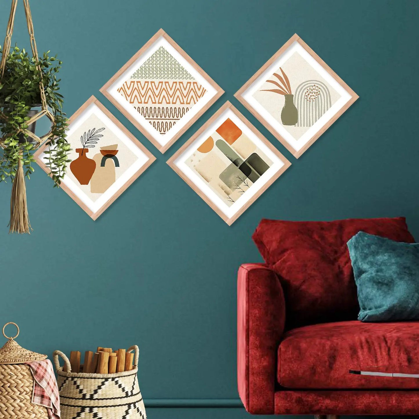 Nature Inspired Modern Art Framed Print Combo for Home Living Room Office Wall Decor