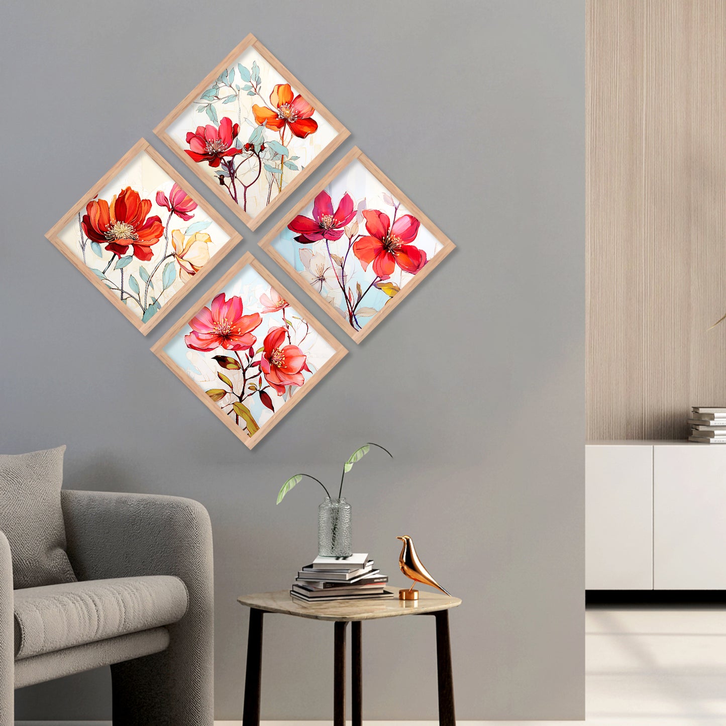 Floral Modern Art Framed Print Combo for Home Living Room Office Wall Decor