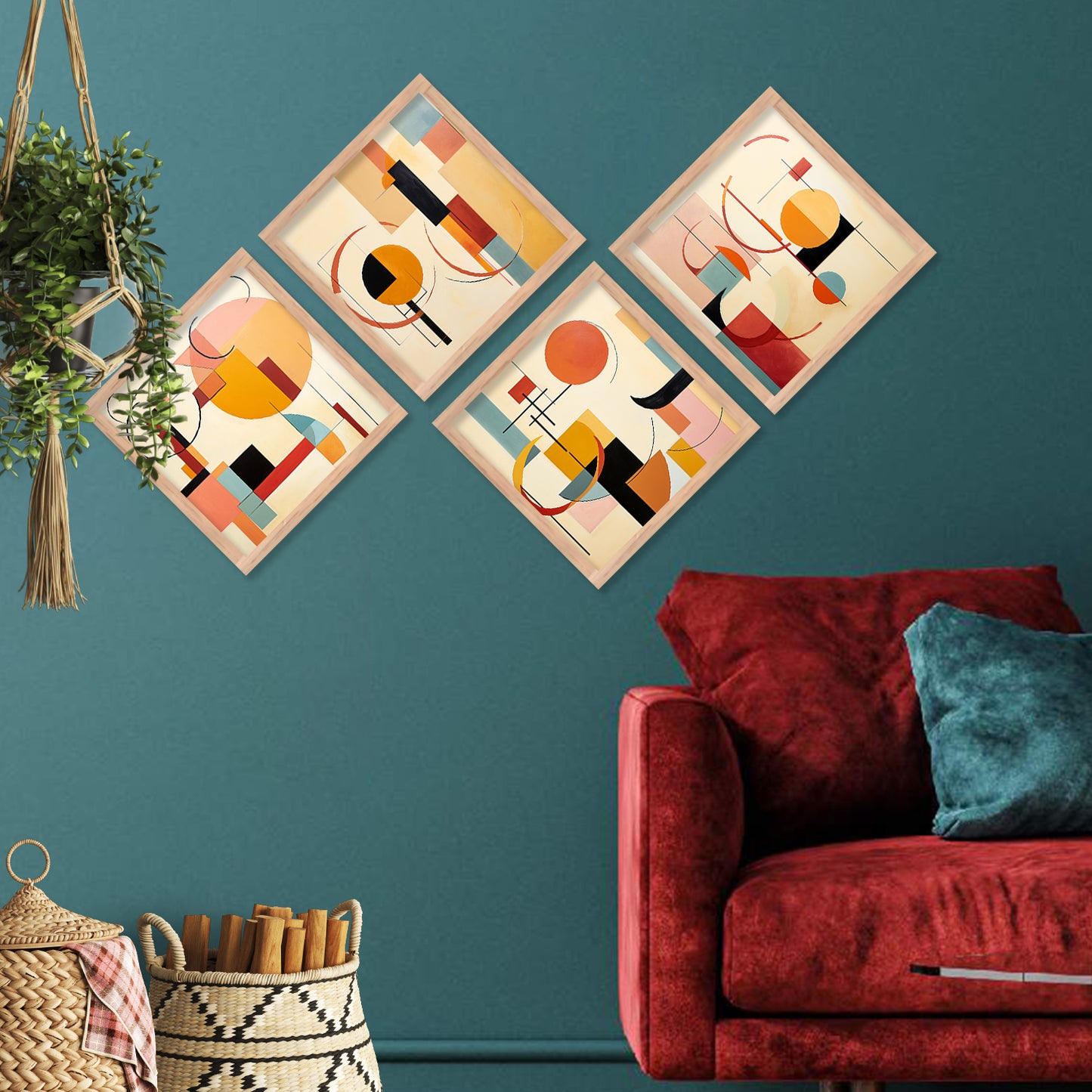 Modern Art Framed Print Combo for Home Living Room Office Wall Decor