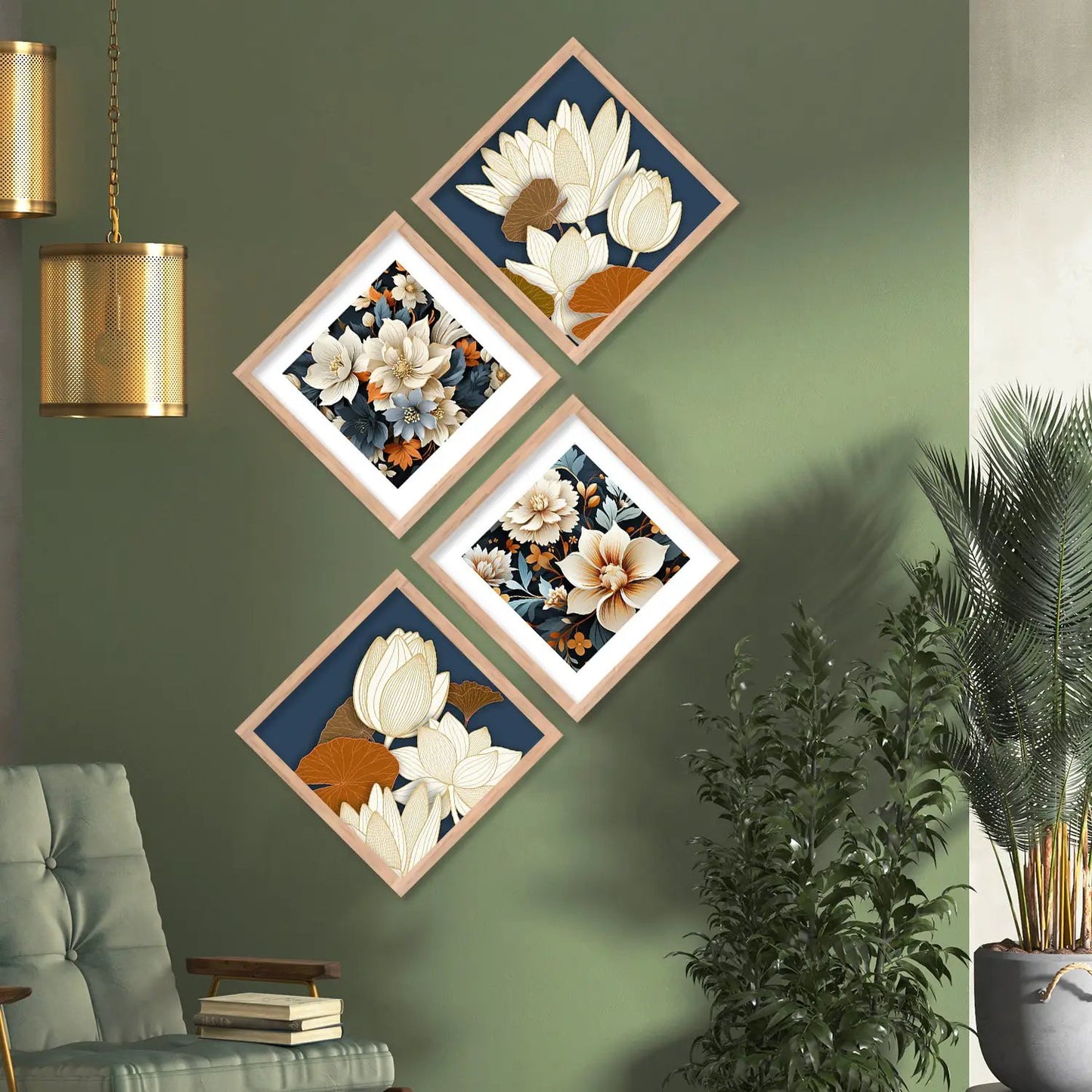 Floral Modern Art Framed Print Combo for Home Living Room Office Wall Decor