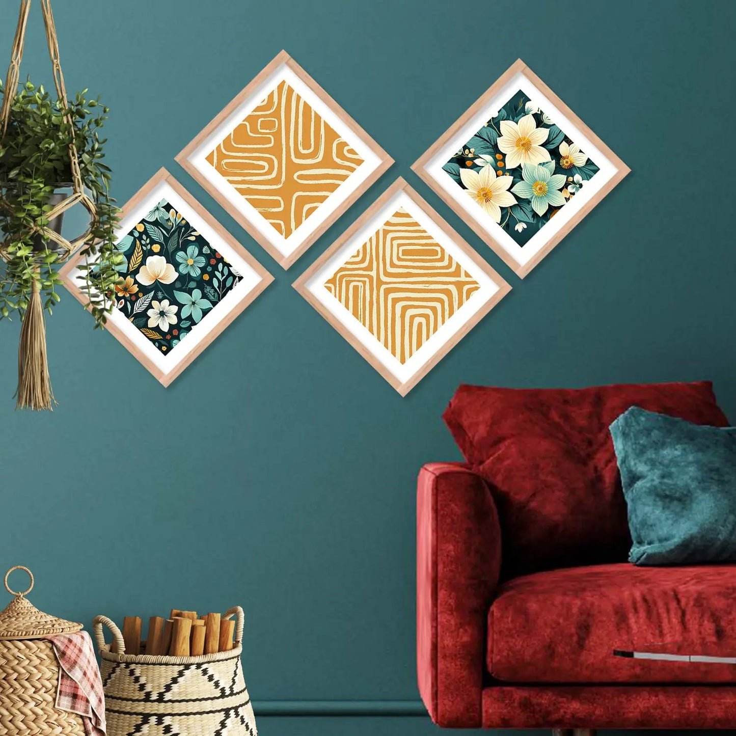 Floral Modern Art Framed Print Combo for Home Living Room Office Wall Decor