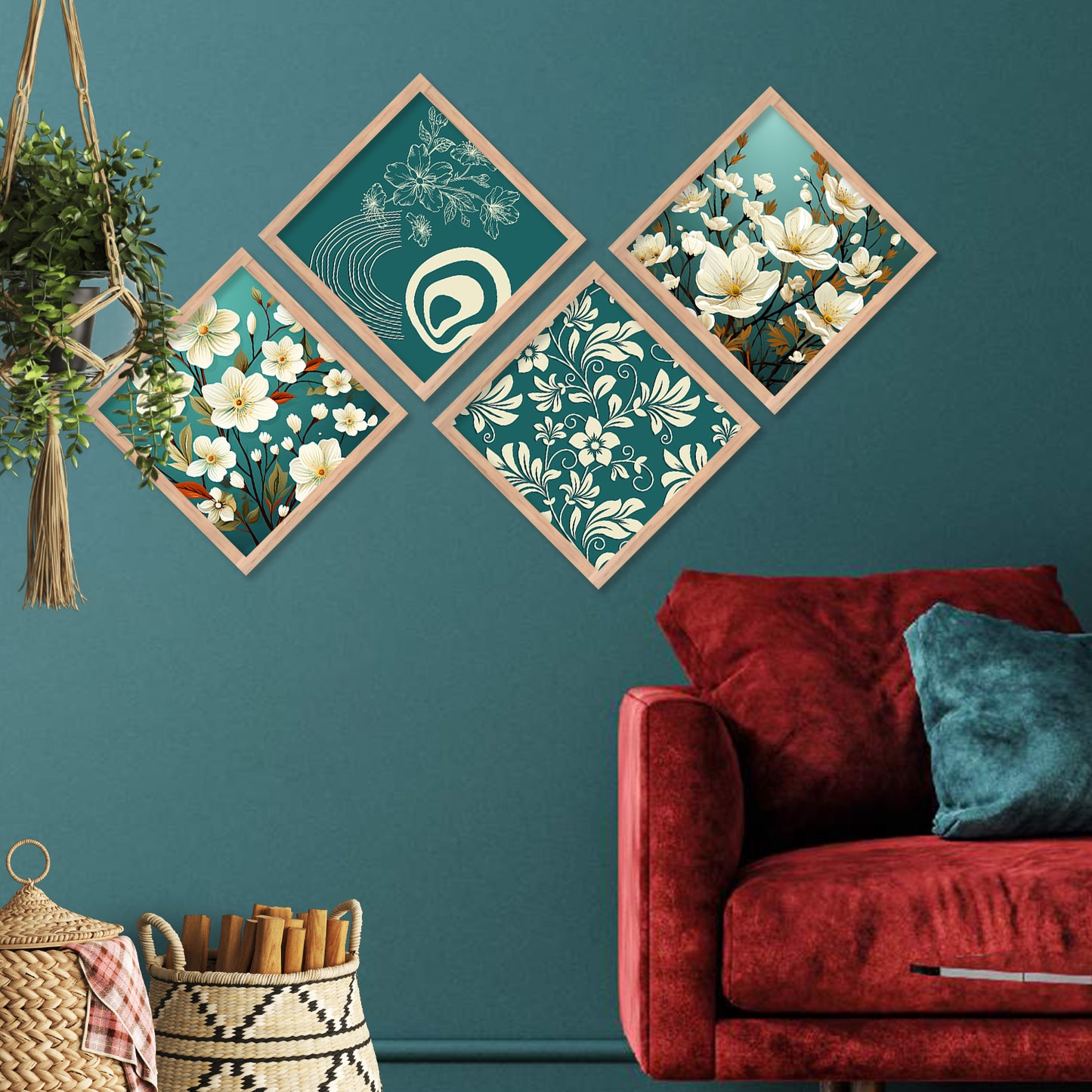 Floral Modern Art Framed Print Combo for Home Living Room Office Wall Decor