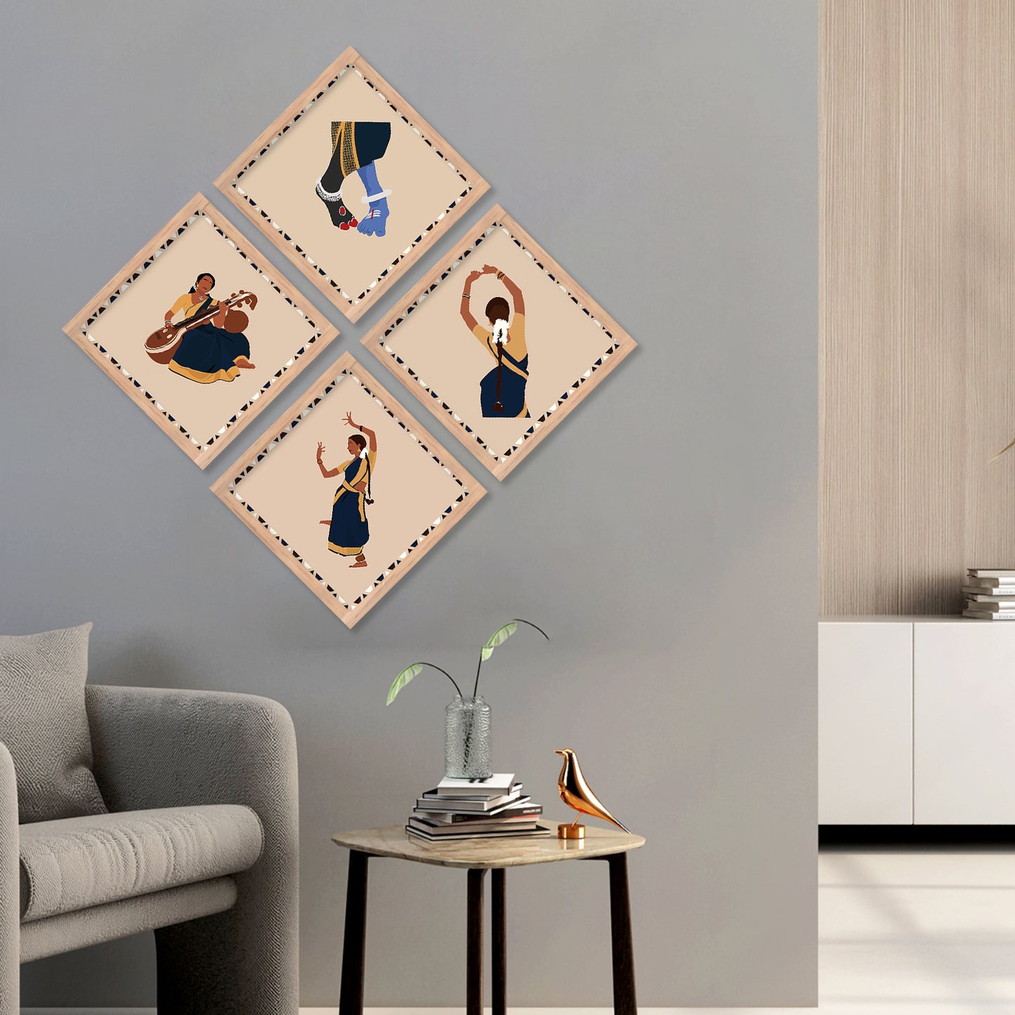 Traditional Indian Woman Art Framed Print Combo for Home Living Room Office Wall Decor