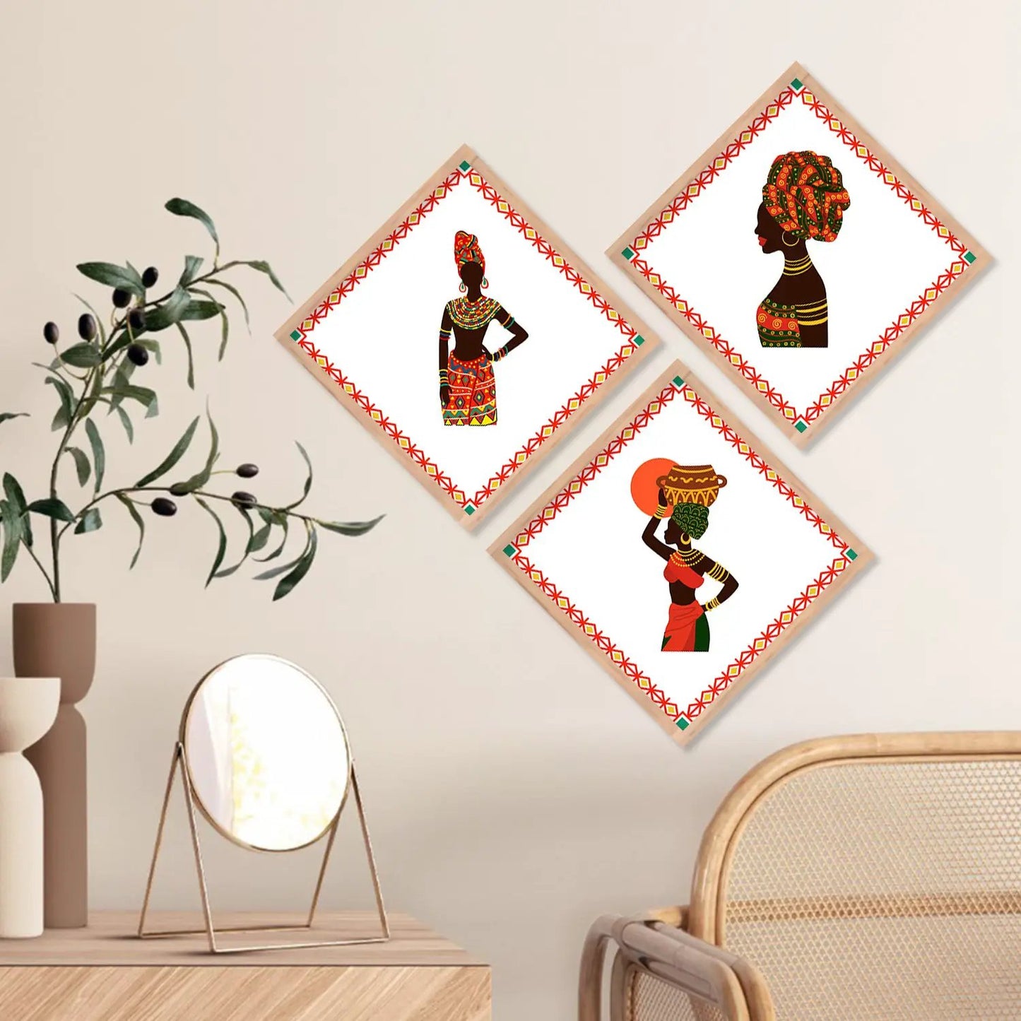 African Tribal Art Framed Print Combo for Home Living Room Office Wall Decor