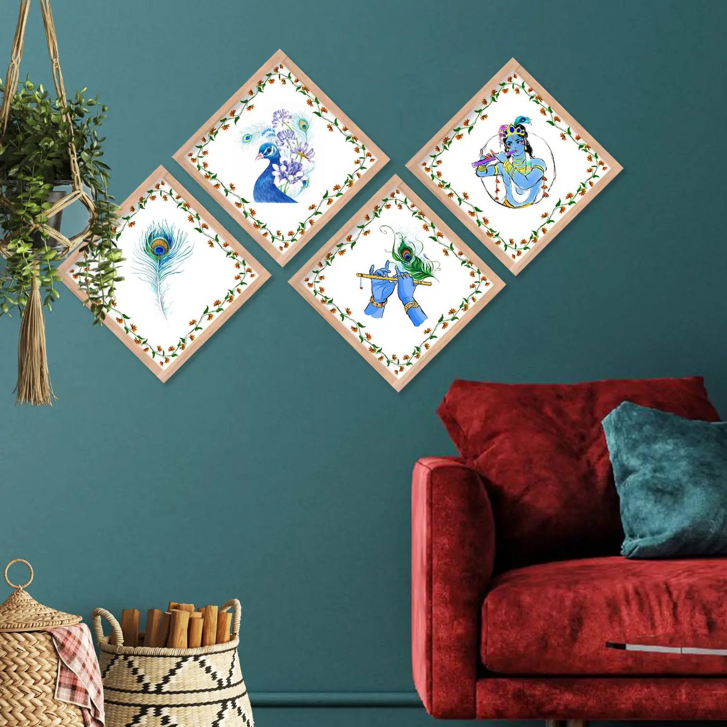 Shri Krishn Art Framed Print Combo for Home Living Room Office Wall Decor