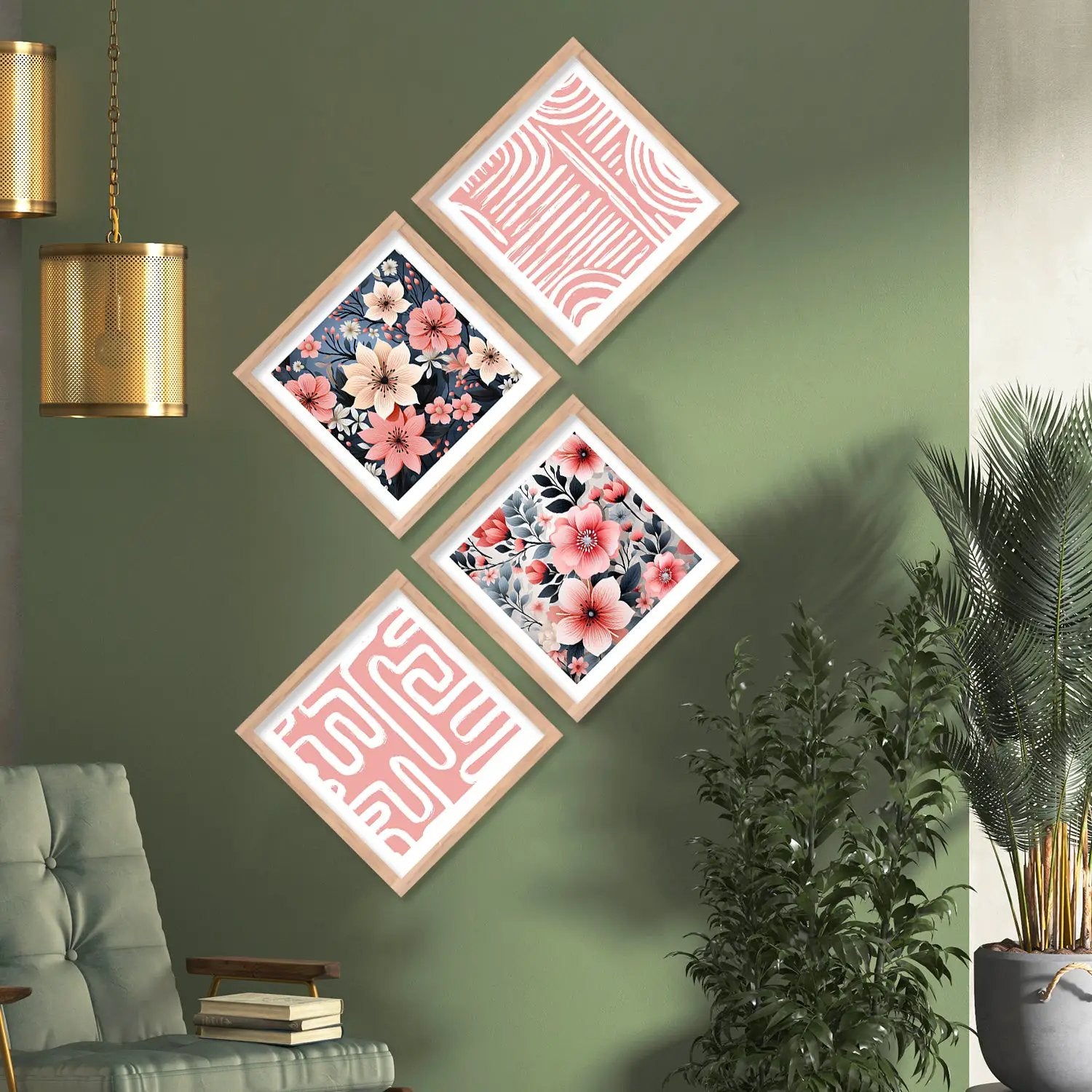 Nature Inspired Pink Floral Art Set of Home Living Room Bedroom Office ...