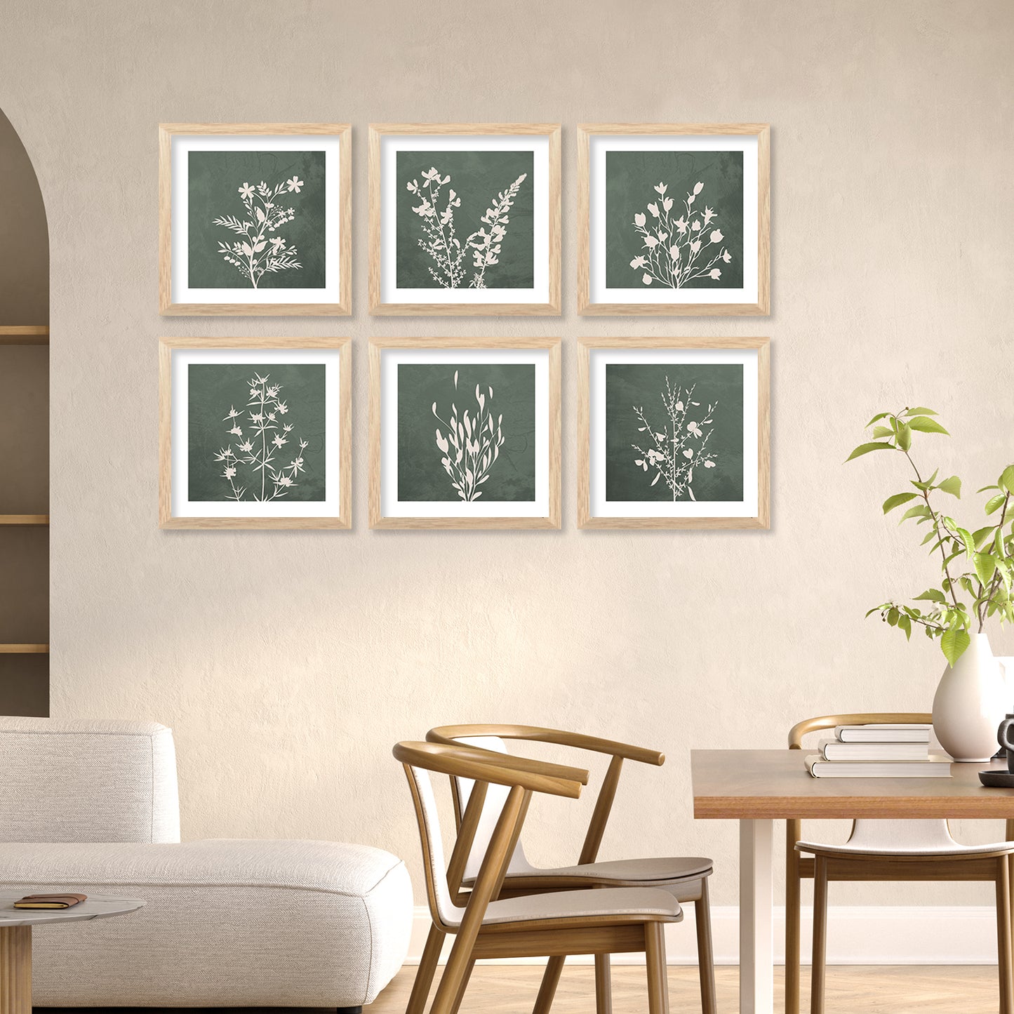 Nature Inspired Minimal Botanical Leaf Prints with Frame for Living Room Bedroom Home and Office Wall Decor Set of 6