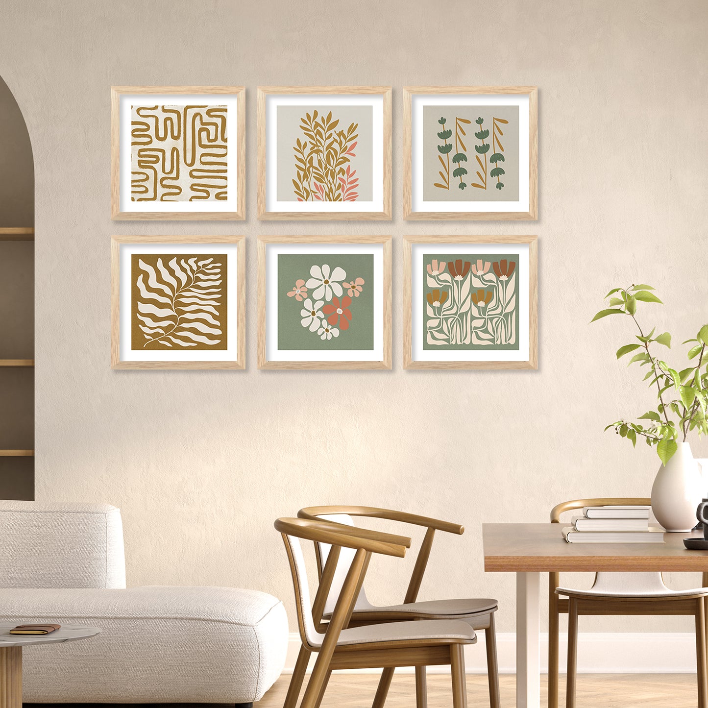 Boho Inspired Modern Art Prints with Frame for Living Room Bedroom Home and Office Wall Decor Set of 6