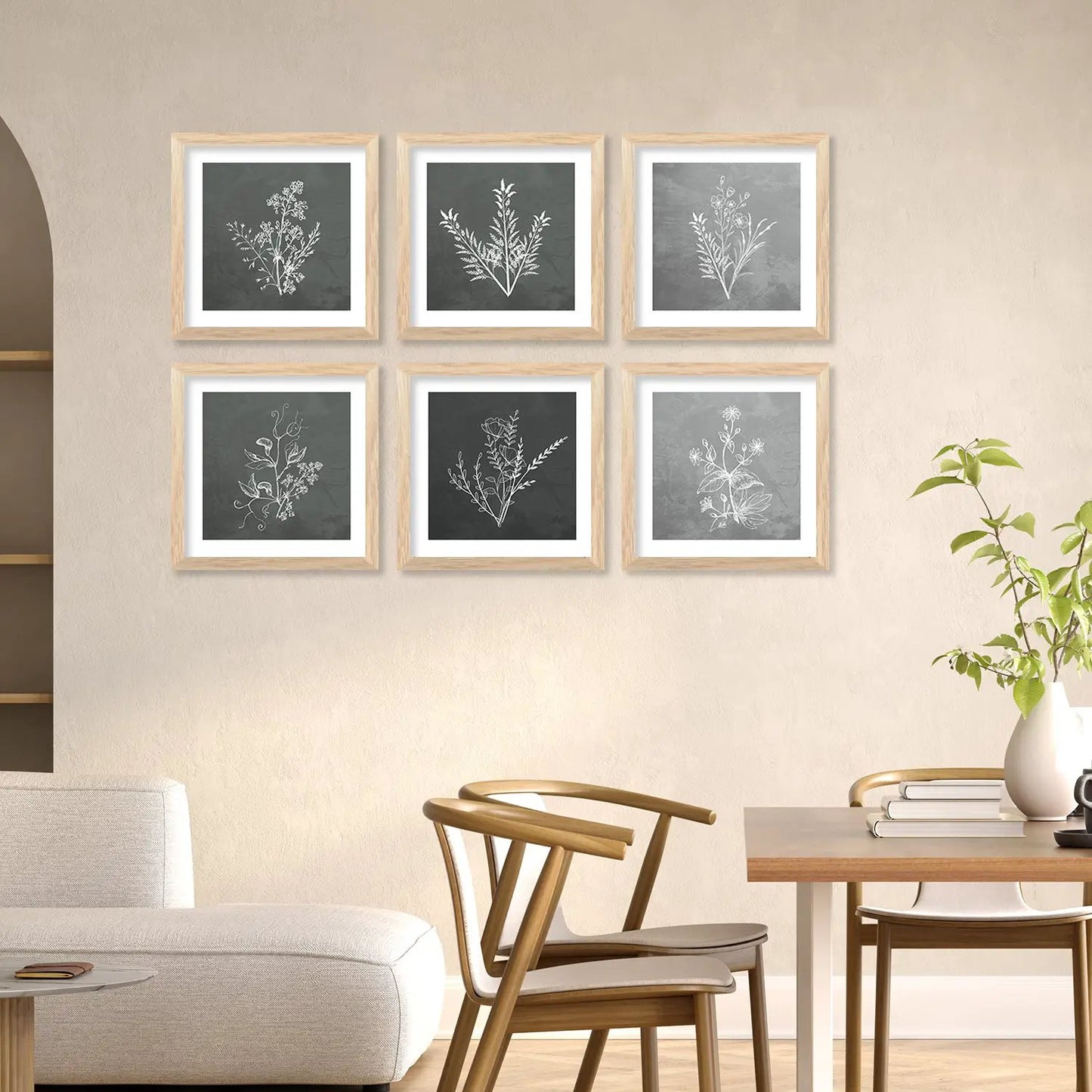 Nature Inspired Botanical Leaf Modern Art Prints with Frame for Living Room Bedroom Home and Office Wall Decor Set of 6