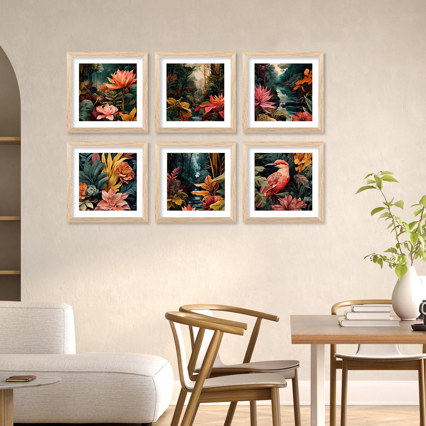 Nature Inspired Modern Art Prints with Frame for Living Room Bedroom Home and Office Wall Decor Set of 6