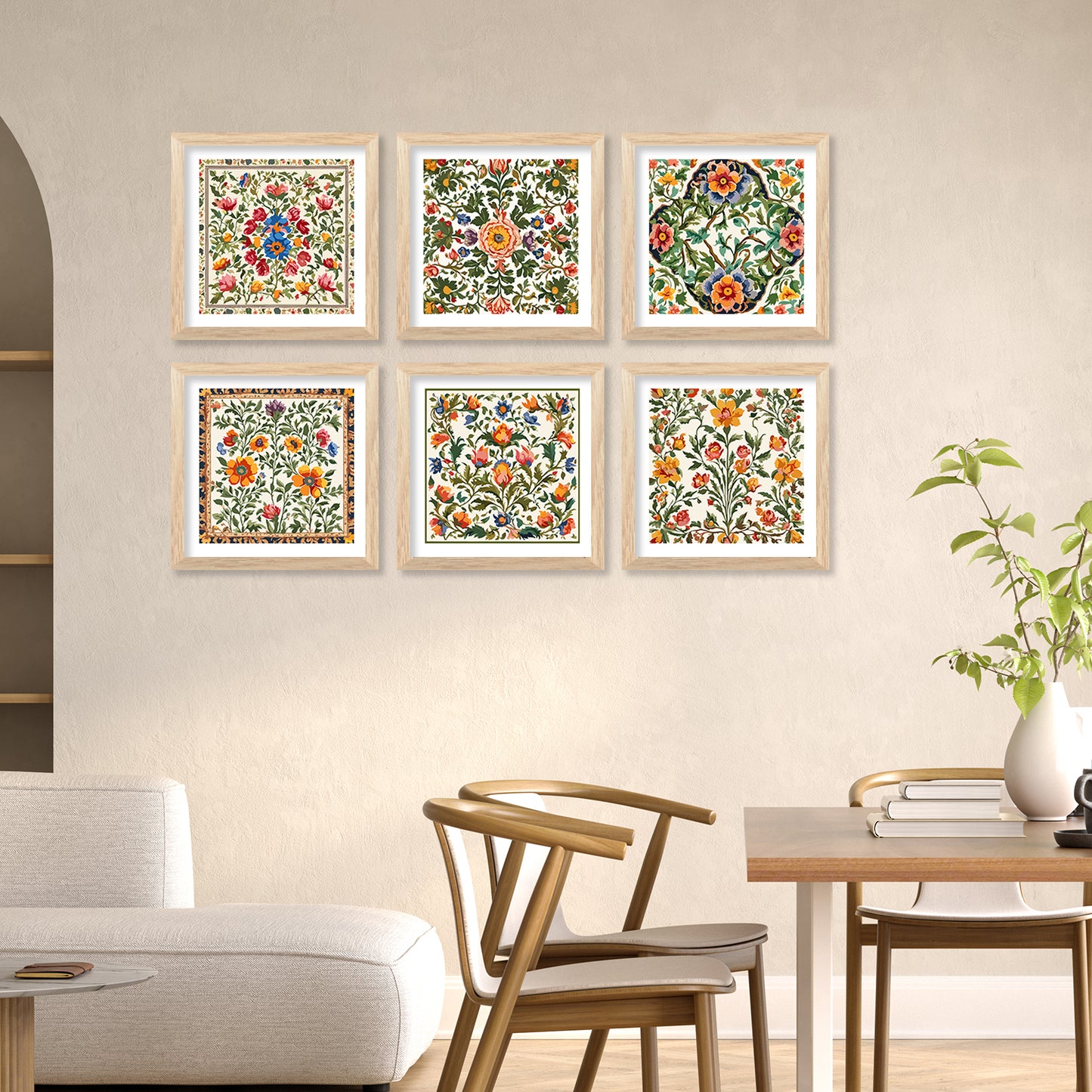 Traditional Indian Madhubani Art Prints with Frame for Living Room Bedroom Home and Office Wall Decor Set of 6