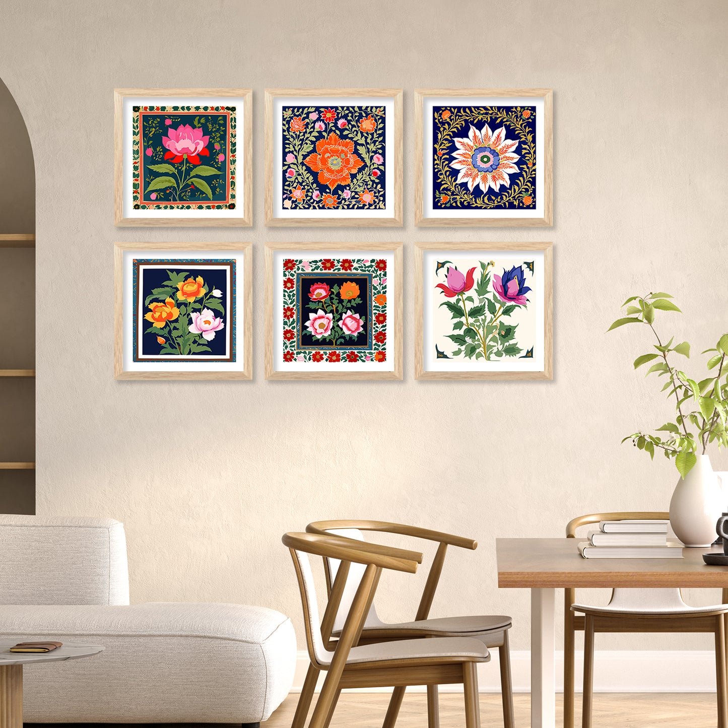 Traditional Indian Madhubani Art Prints with Frame for Living Room Bedroom Home and Office Wall Decor Set of 6