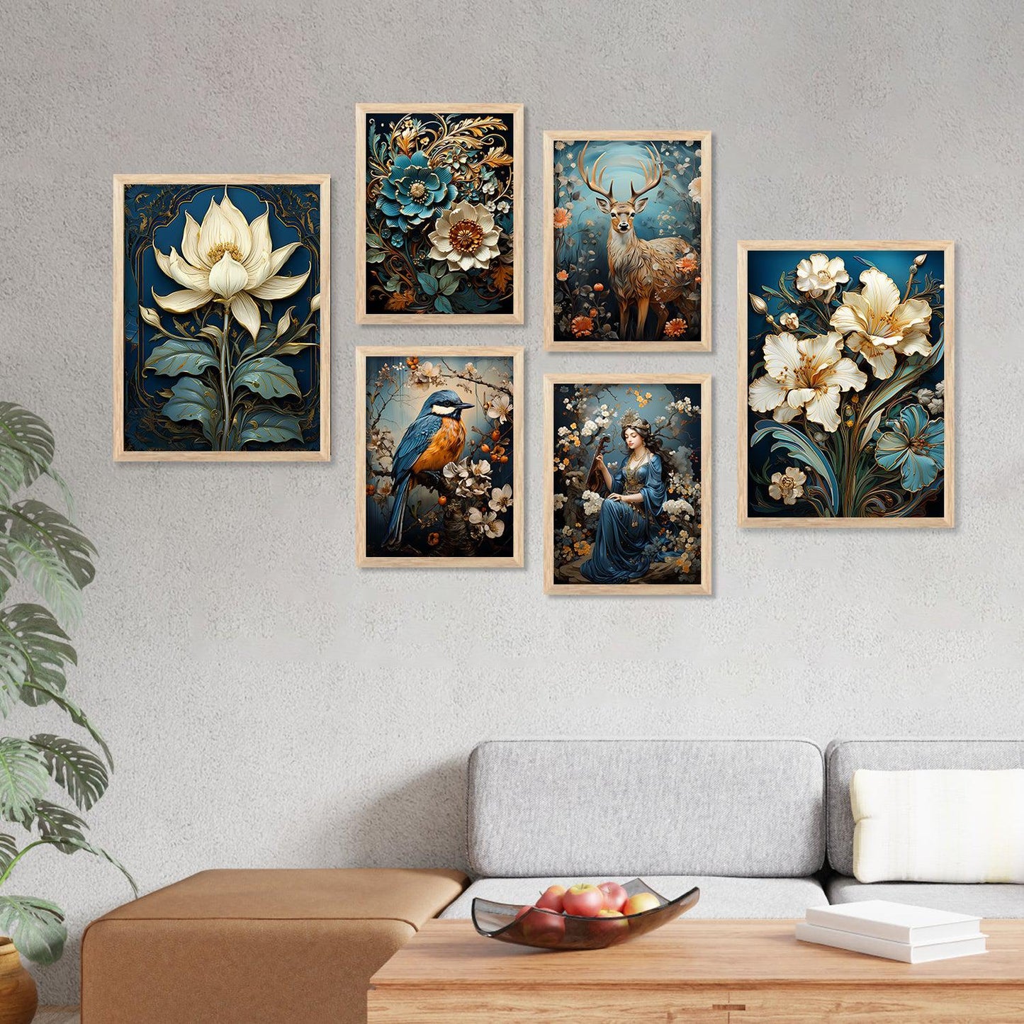 Nature Inspired Art Prints with Frame for Living Room Bedroom Home and Office Wall Decor Set of 6
