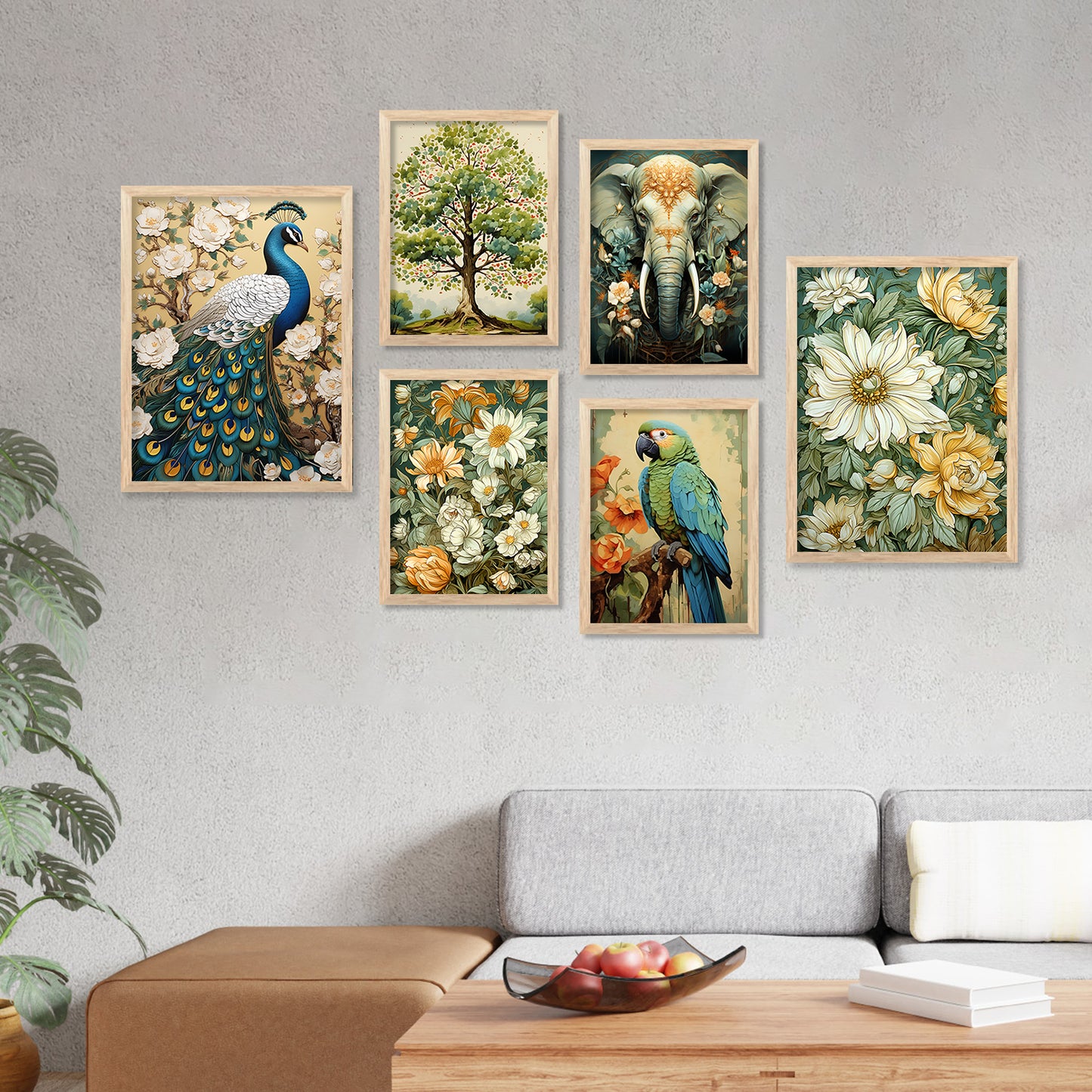 Nature Inspired Art Prints with Frame for Living Room Bedroom Home and Office Wall Decor Set of 6