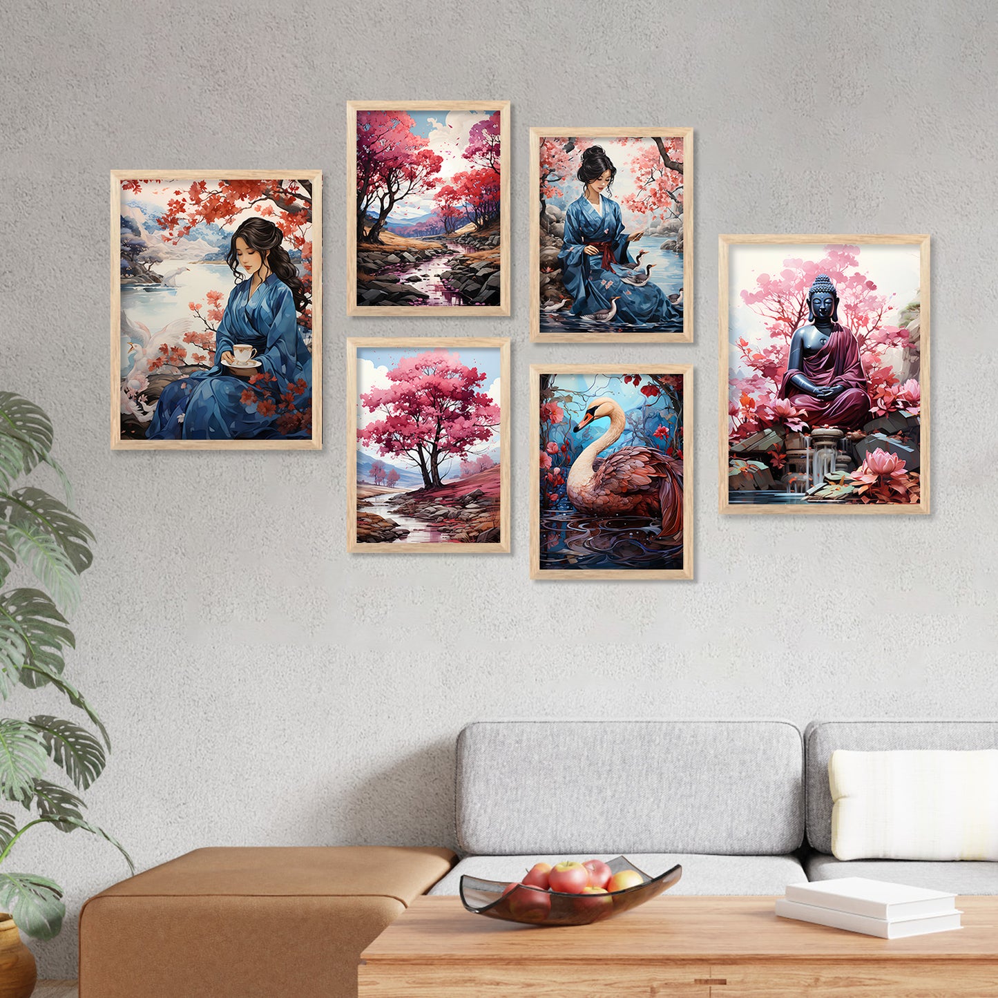 Nature Inspired Art Prints with Frame for Living Room Bedroom Home and Office Wall Decor Set of 6