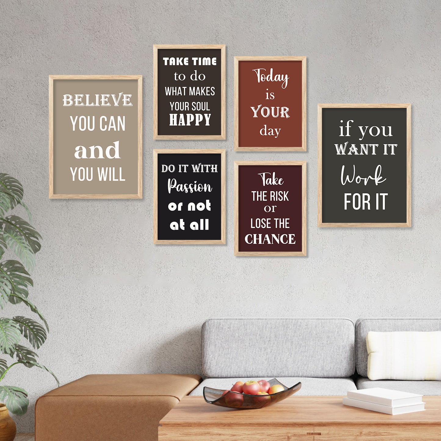 Motivational Quotes Framed Poster for Living Room Bedroom Home and Office Wall Decor Set of 6