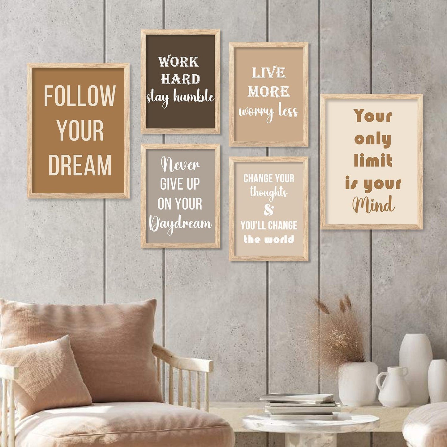 Motivational Quotes Framed Poster for Living Room Bedroom Home and Office Wall Decor Set of 6
