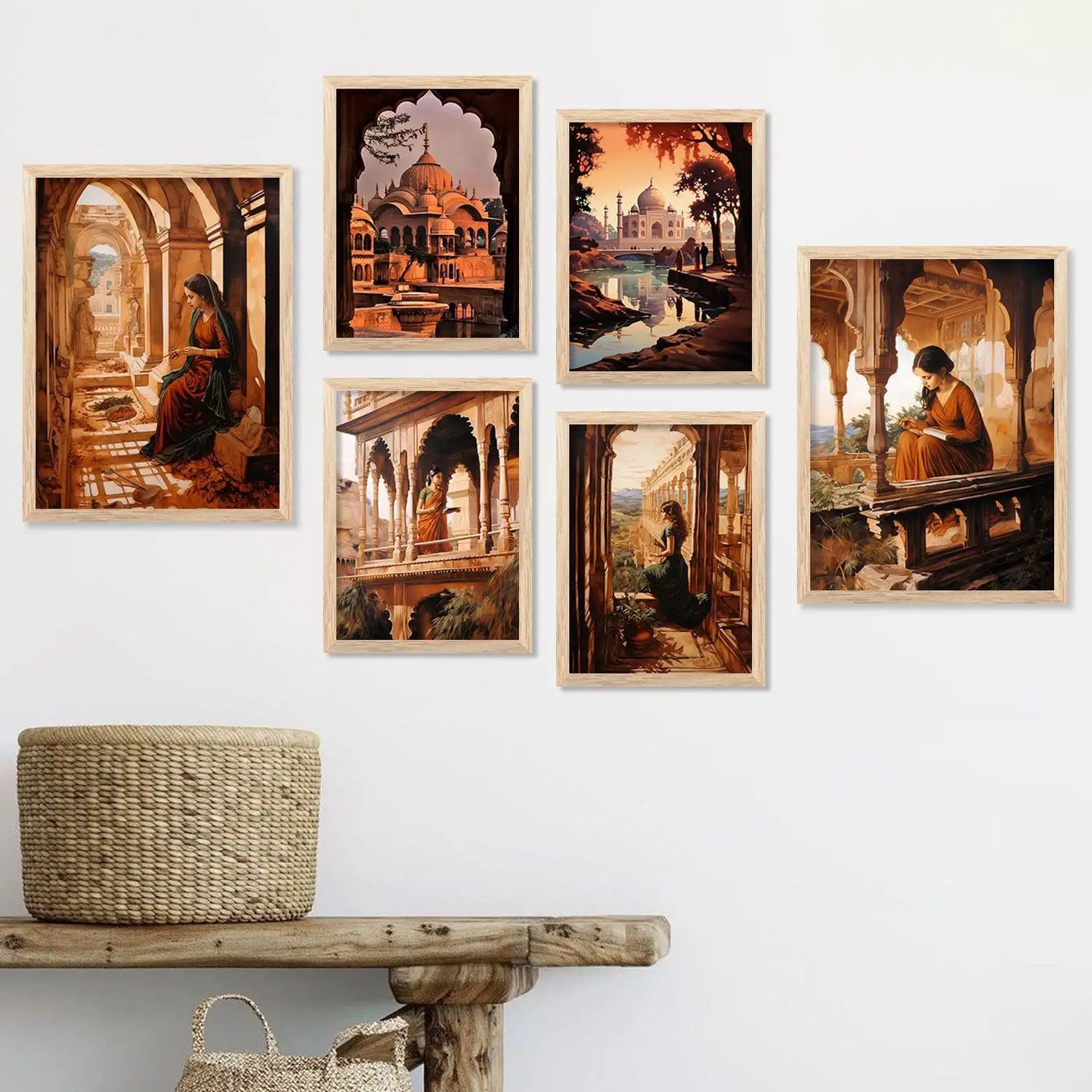 Traditional Indian Woman Prints with Frame for Living Room Bedroom Home and Office Wall Decor Set of 6