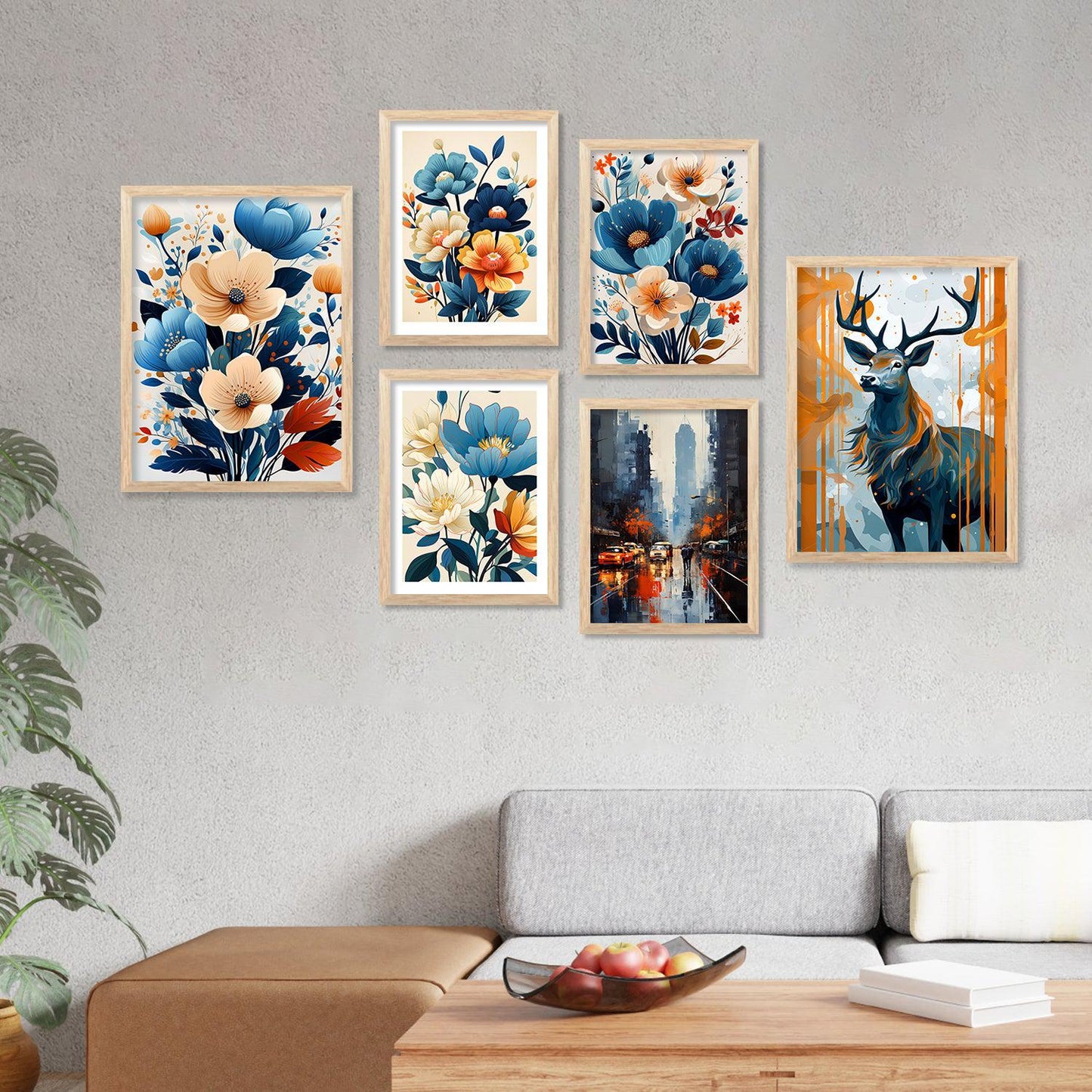 Nature Inspired Art Prints with Frame for Living Room Bedroom Home and Office Wall Decor Set of 6