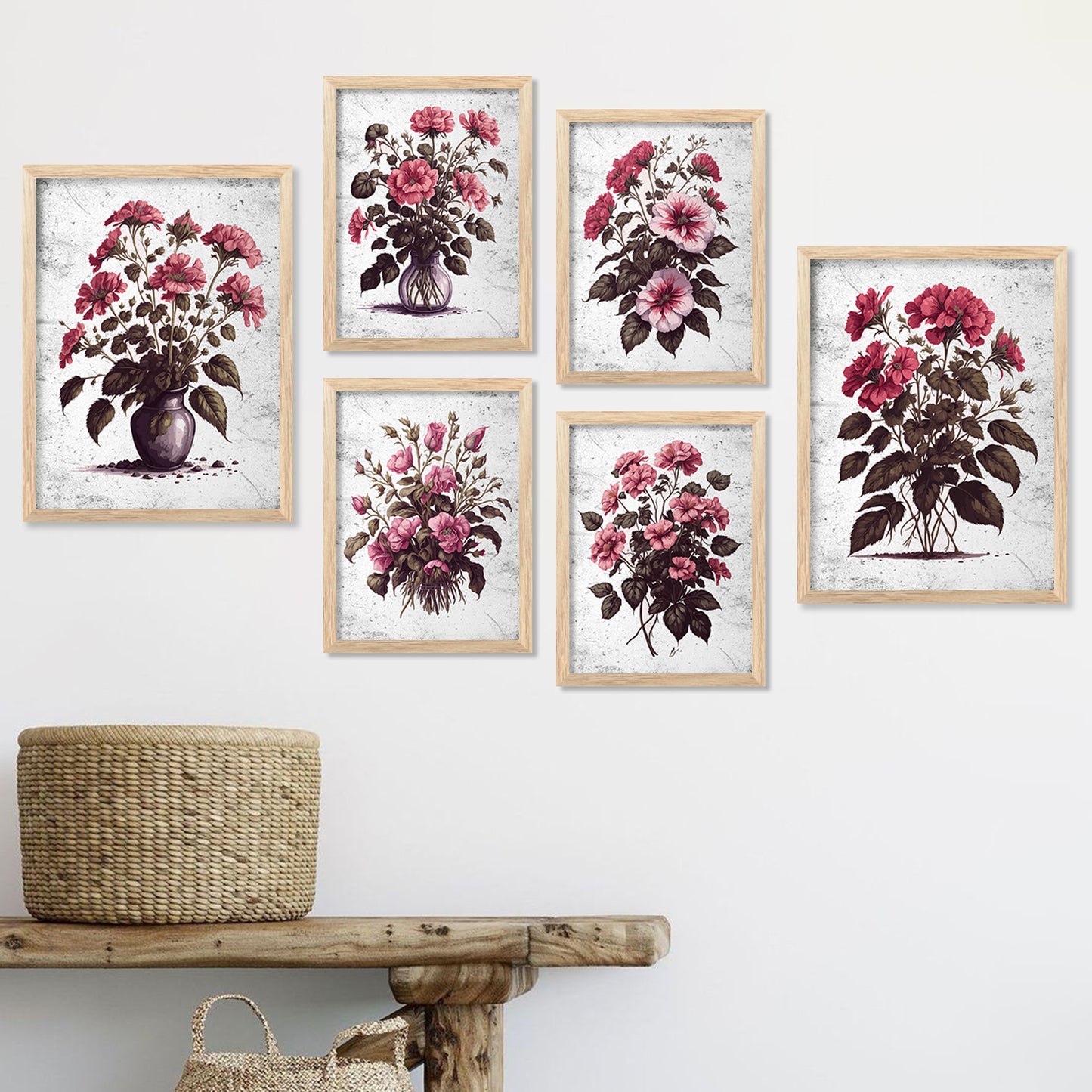 Nature Inspired Floral Art Prints with Frame for Living Room Bedroom Home and Office Wall Decor Set of 6